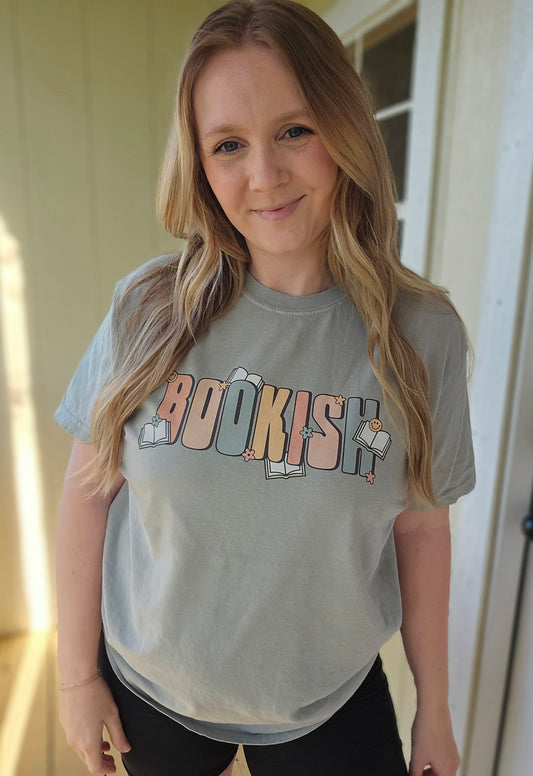 BOOKISH Sage Vintage Wash Short Sleeve Tee