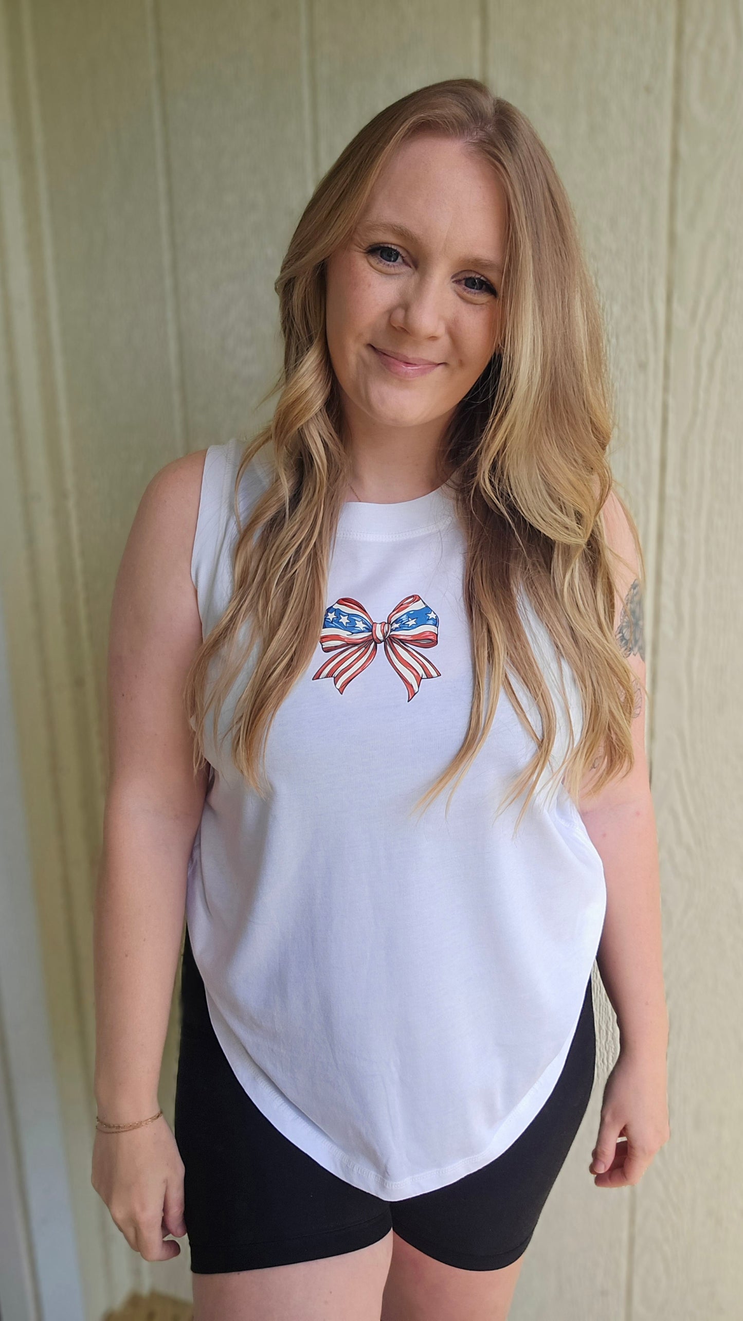 AMERICANA BOW Straight Back White Tank (ADULT)