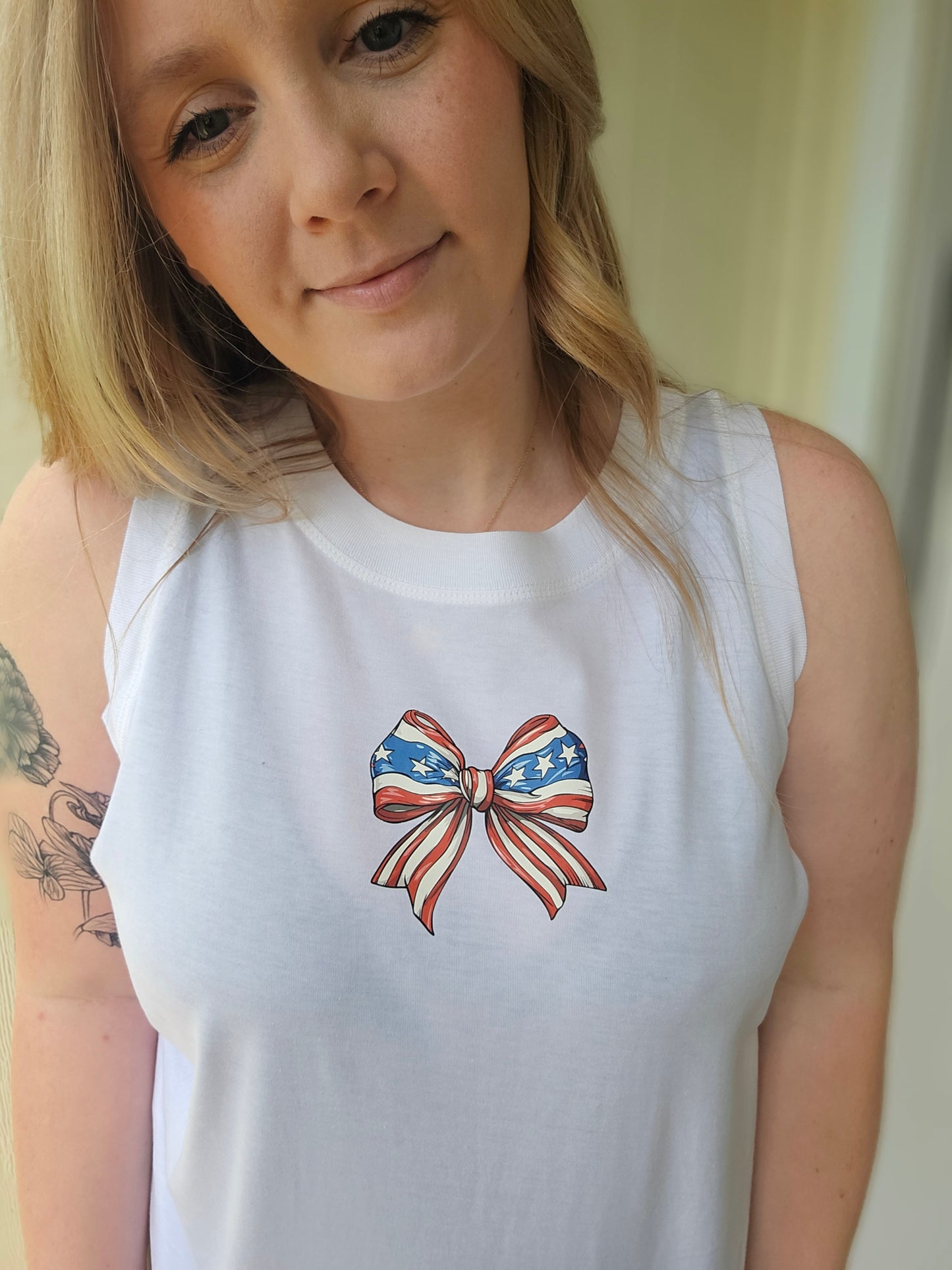 AMERICANA BOW Straight Back White Tank (ADULT)