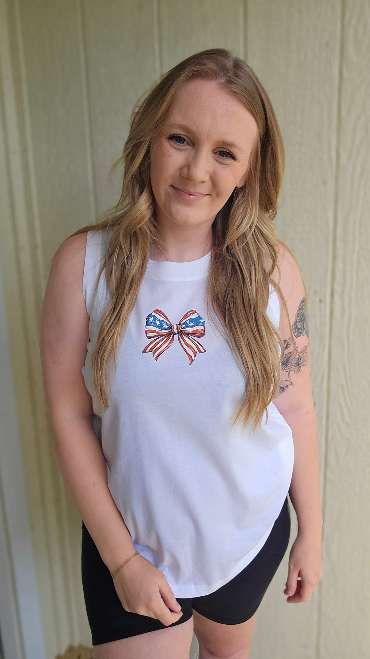 AMERICANA BOW Straight Back White Tank (ADULT)