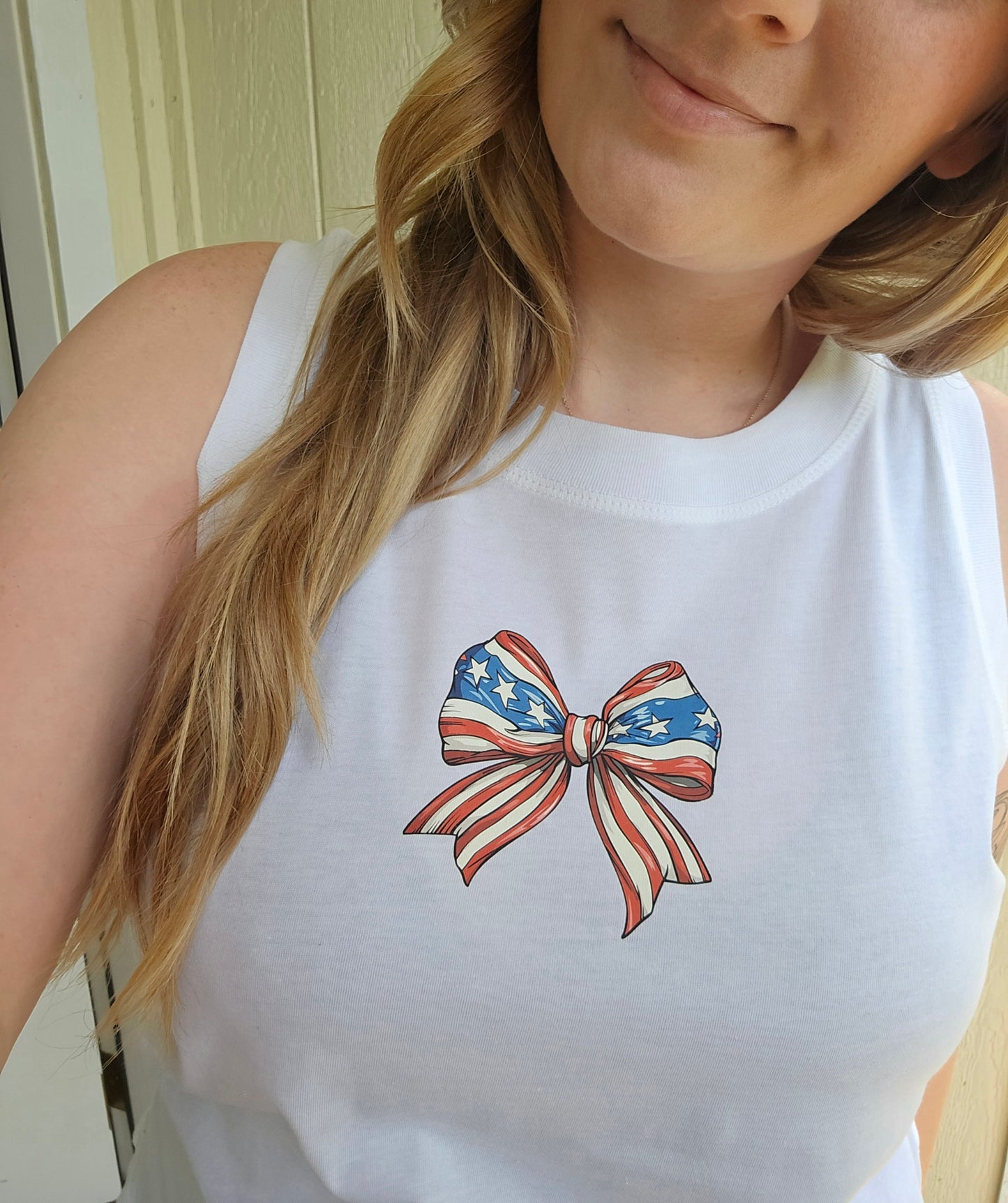 AMERICANA BOW Straight Back White Tank (ADULT)