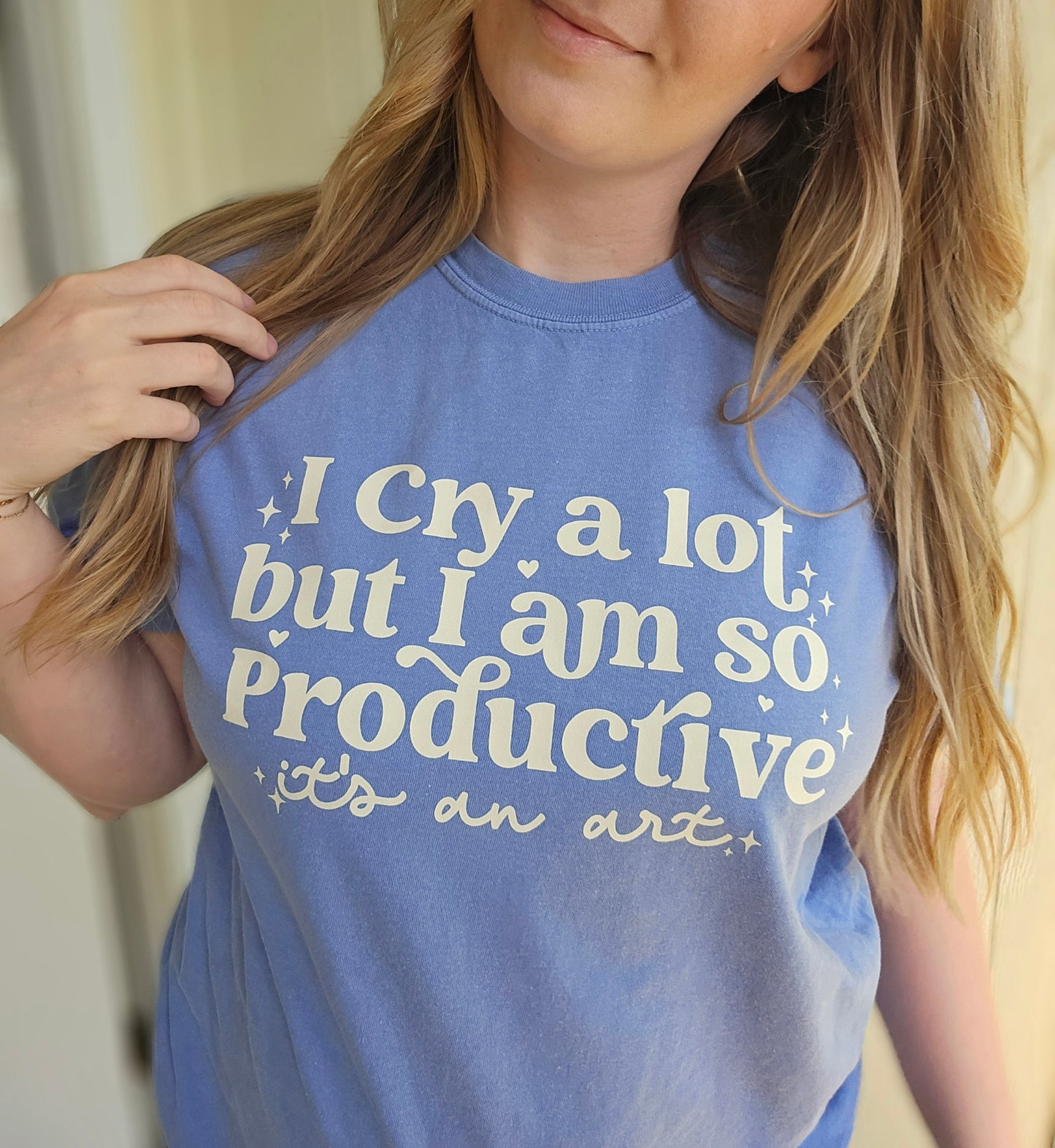 I CRY A LOT Light Denim Vintage Wash Short Sleeve Tee