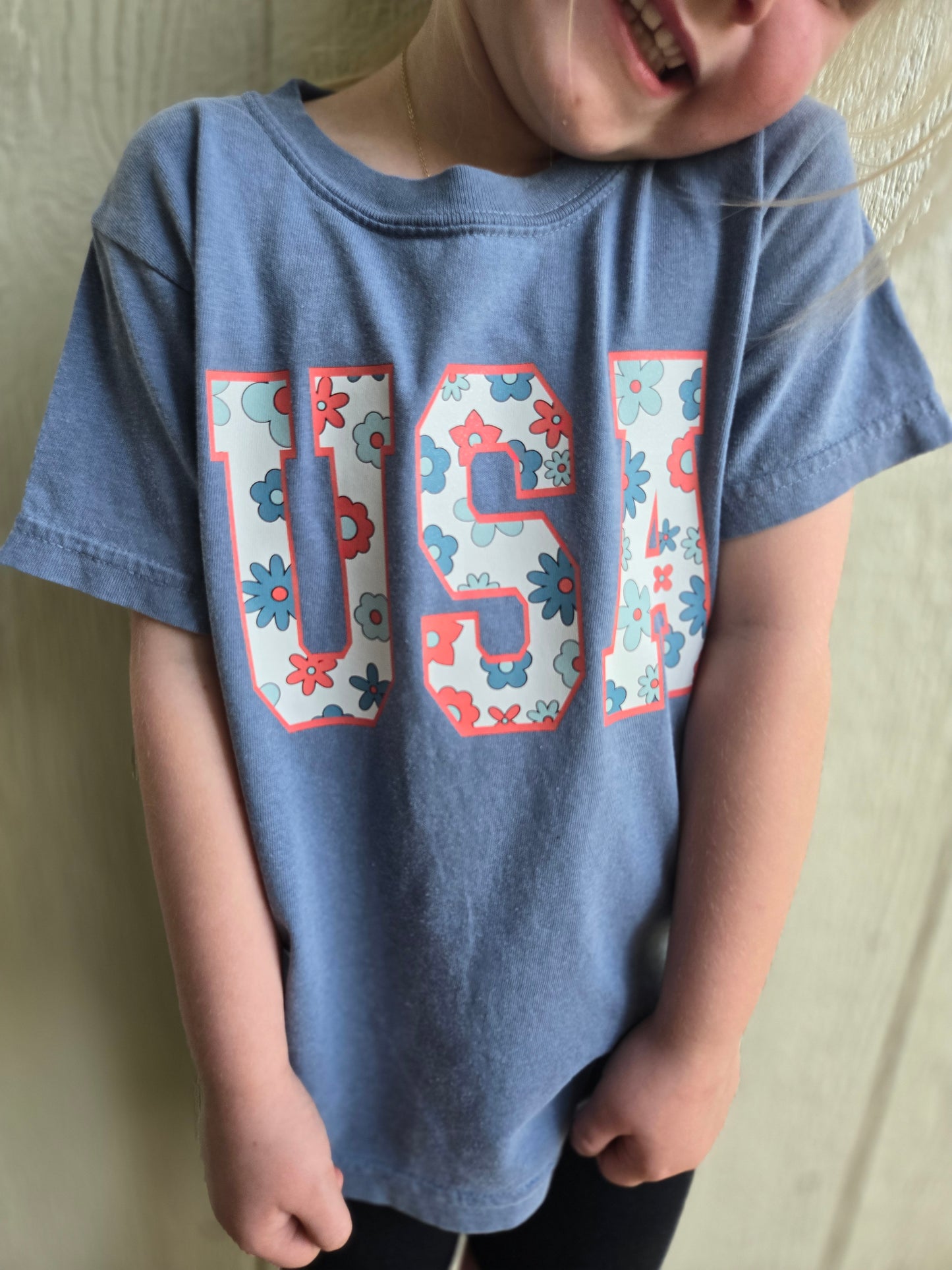 USA FLORAL Denim Vintage Wash Tee (YOUTH)