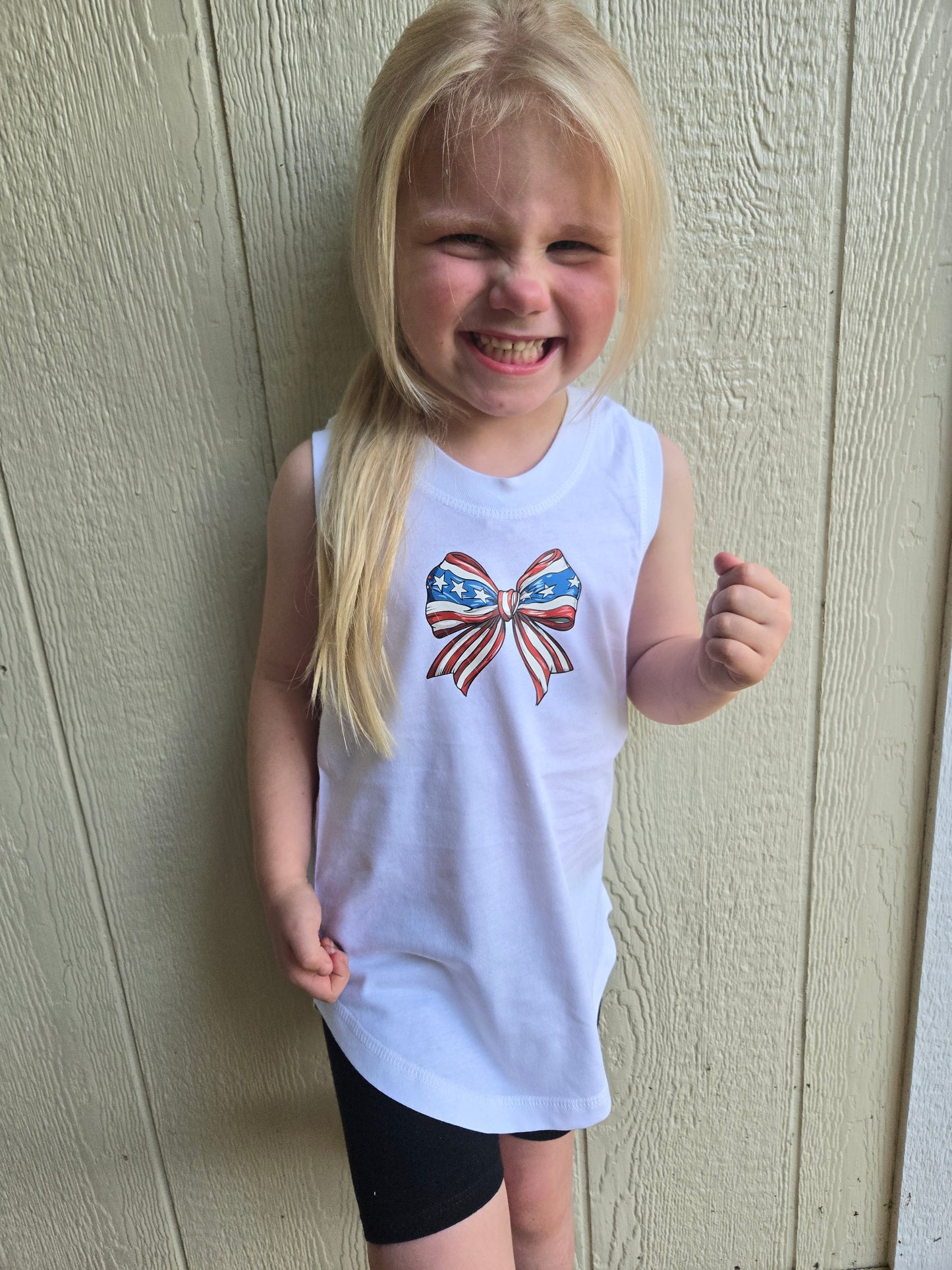 AMERICANA BOW Straight Back White Tank (YOUTH)