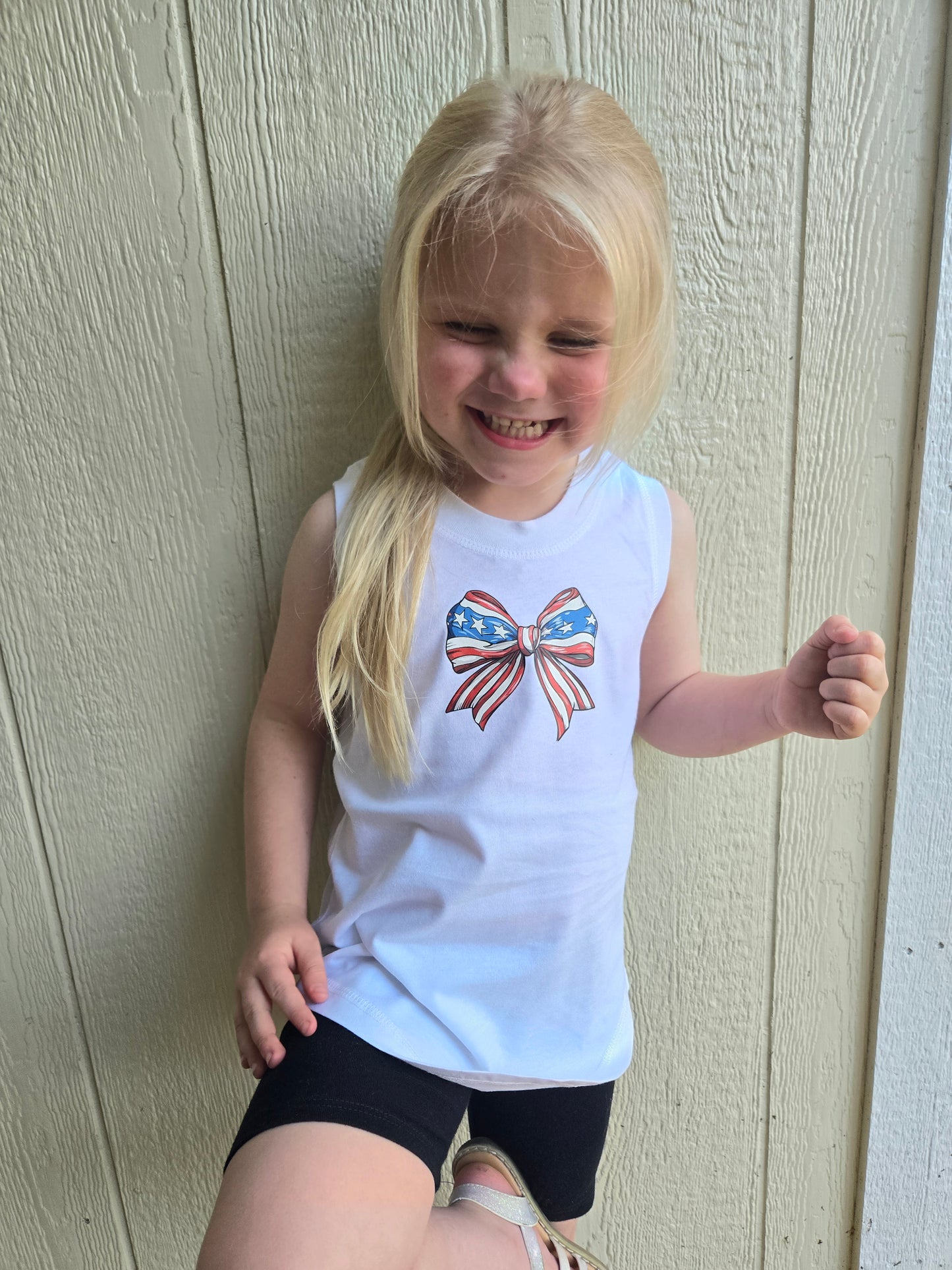 AMERICANA BOW Straight Back White Tank (YOUTH)