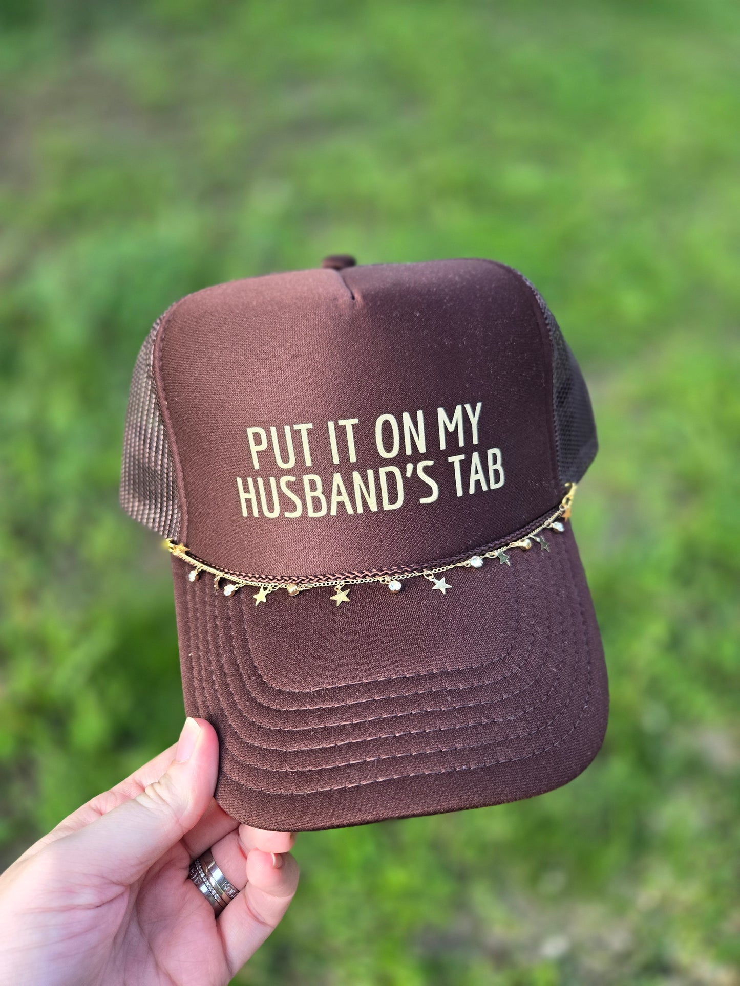 PUT IT ON MY HUSBAND'S TAB Espresso Trucker Hat (Hat Only)