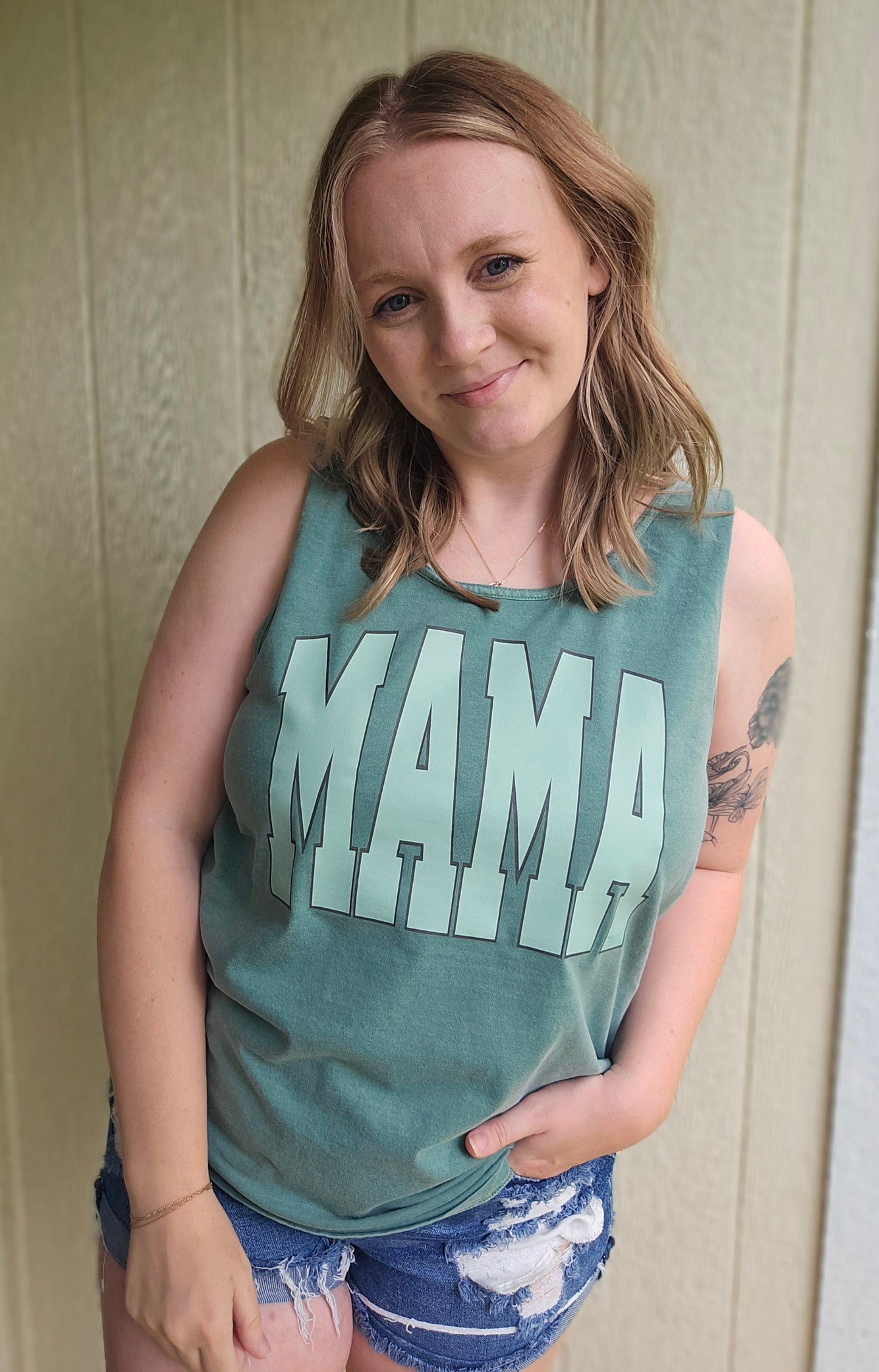 MAMA Varsity Green Vintage Wash Tank