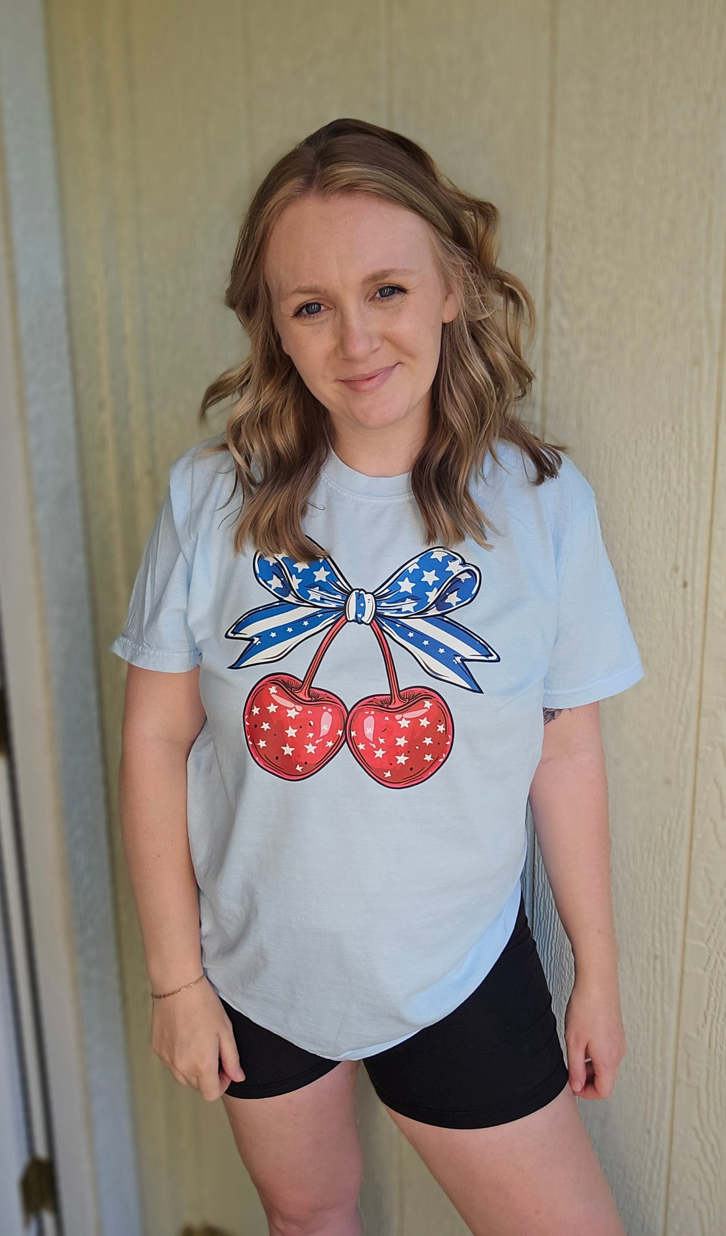 USA CHERRIES Light Blue Vintage Wash Short Sleeve Tee