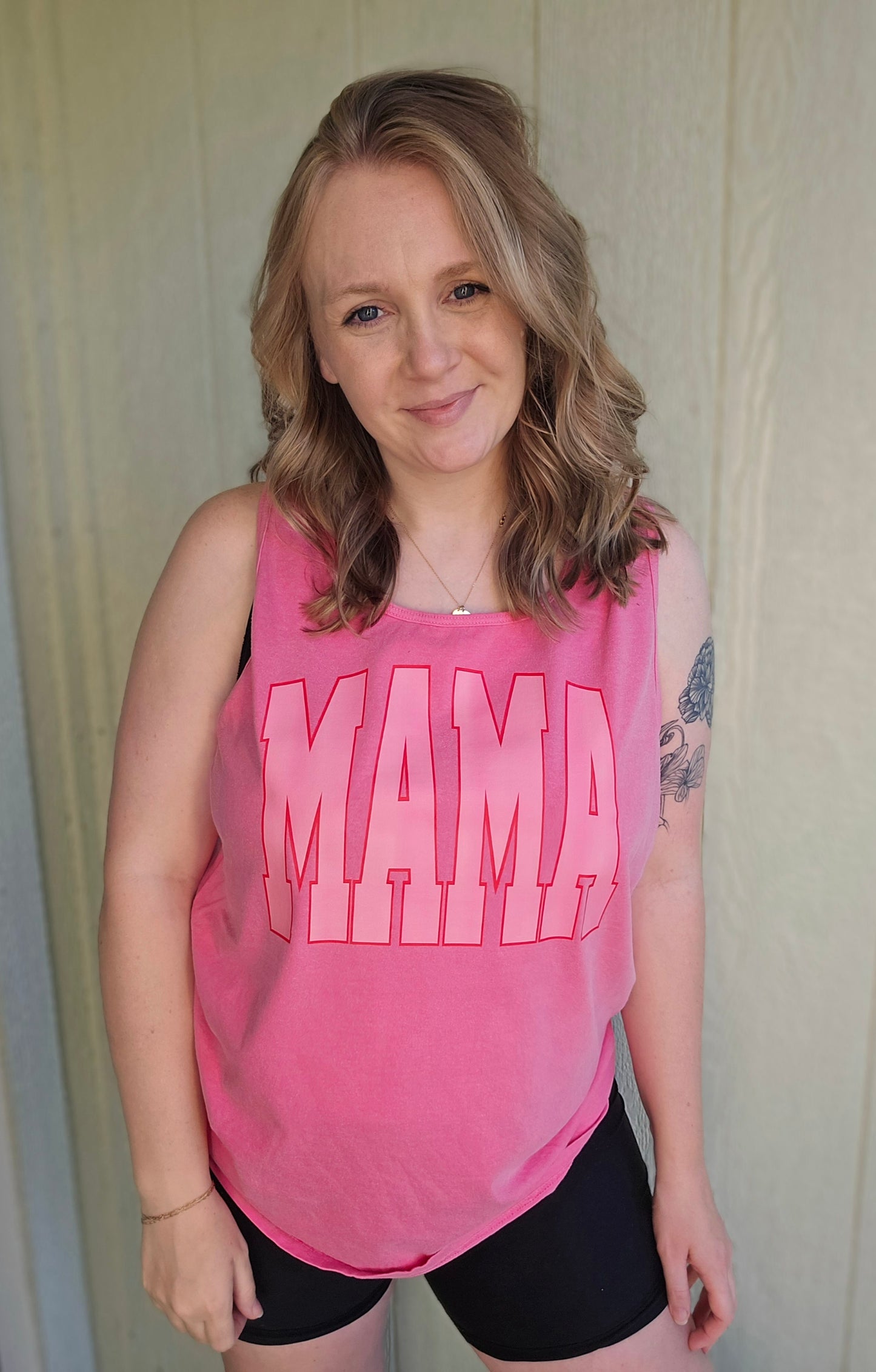 MAMA Varsity Pink Vintage Wash Tank