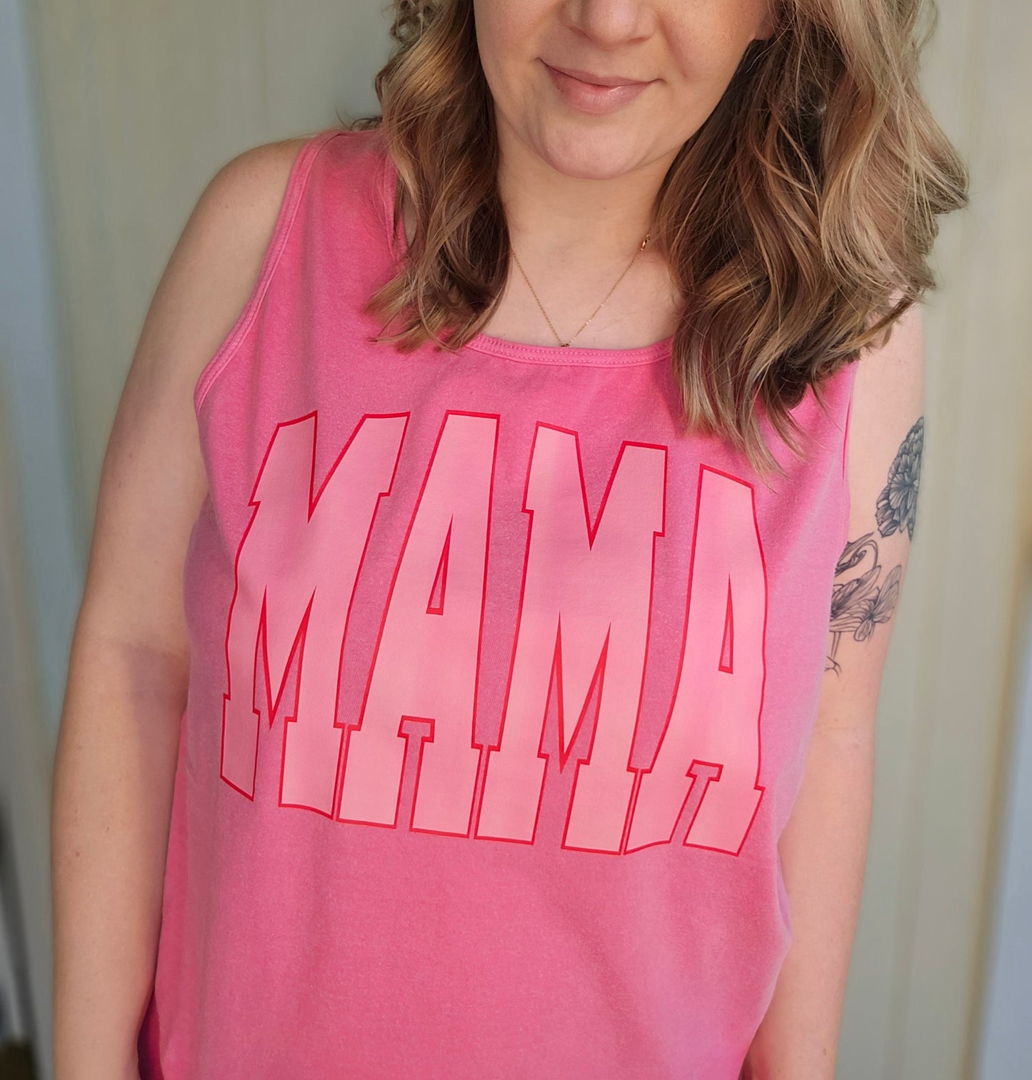 MAMA Varsity Pink Vintage Wash Tank