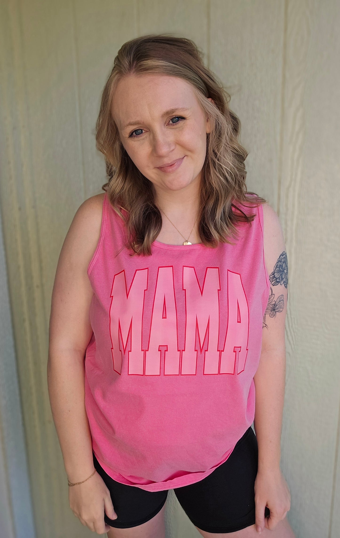 MAMA Varsity Pink Vintage Wash Tank