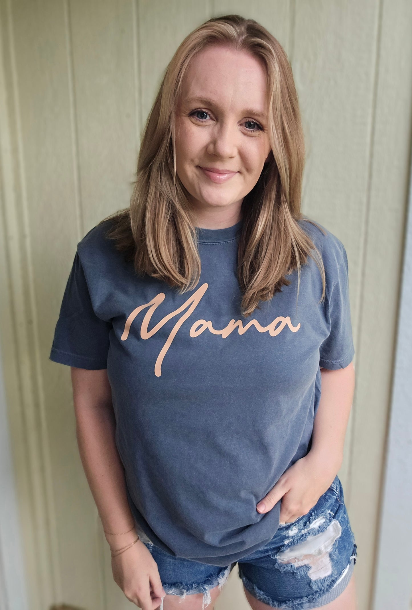 MAMA Script Navy Vintage Wash Short Sleeve Tee