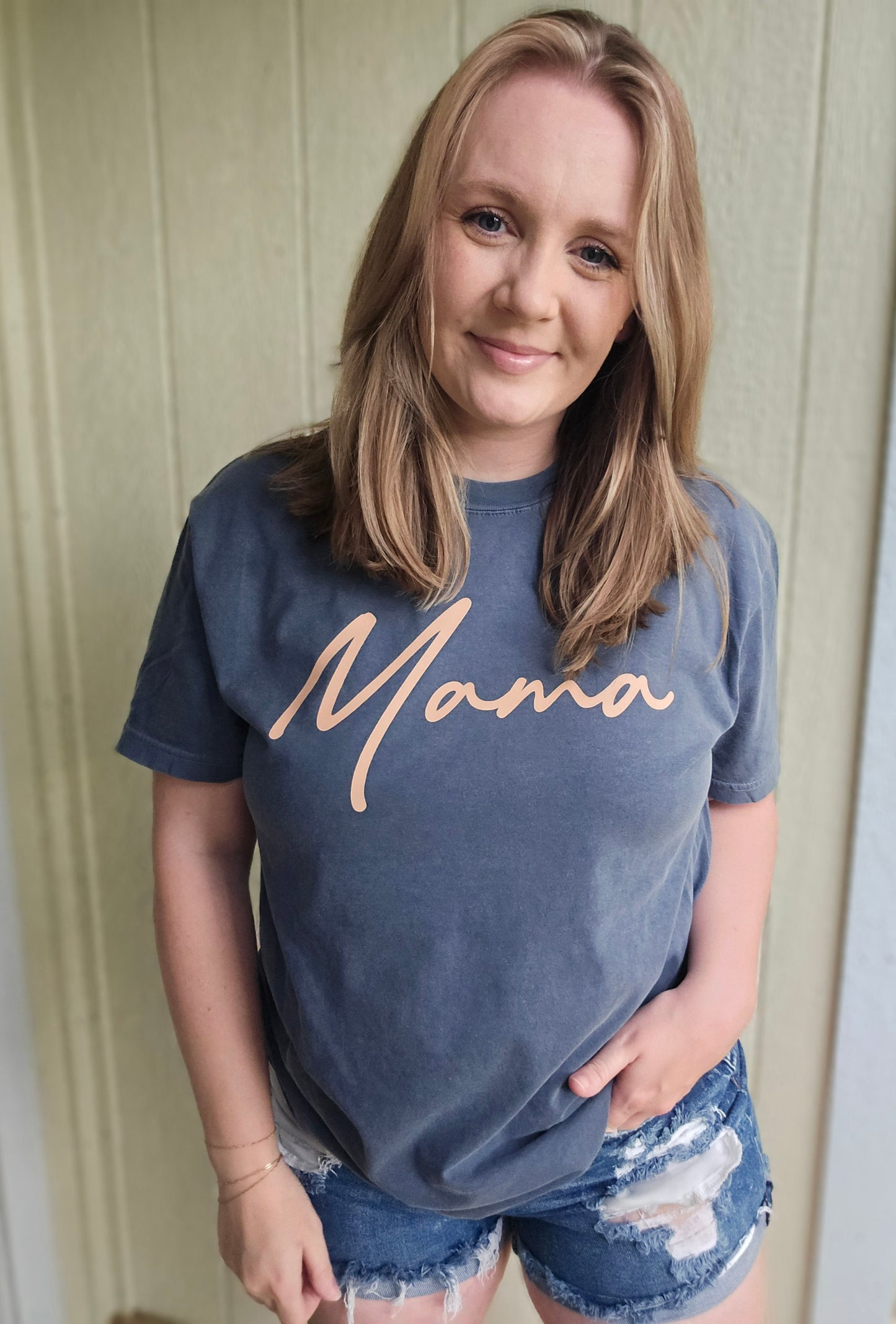 MAMA Script Navy Vintage Wash Short Sleeve Tee