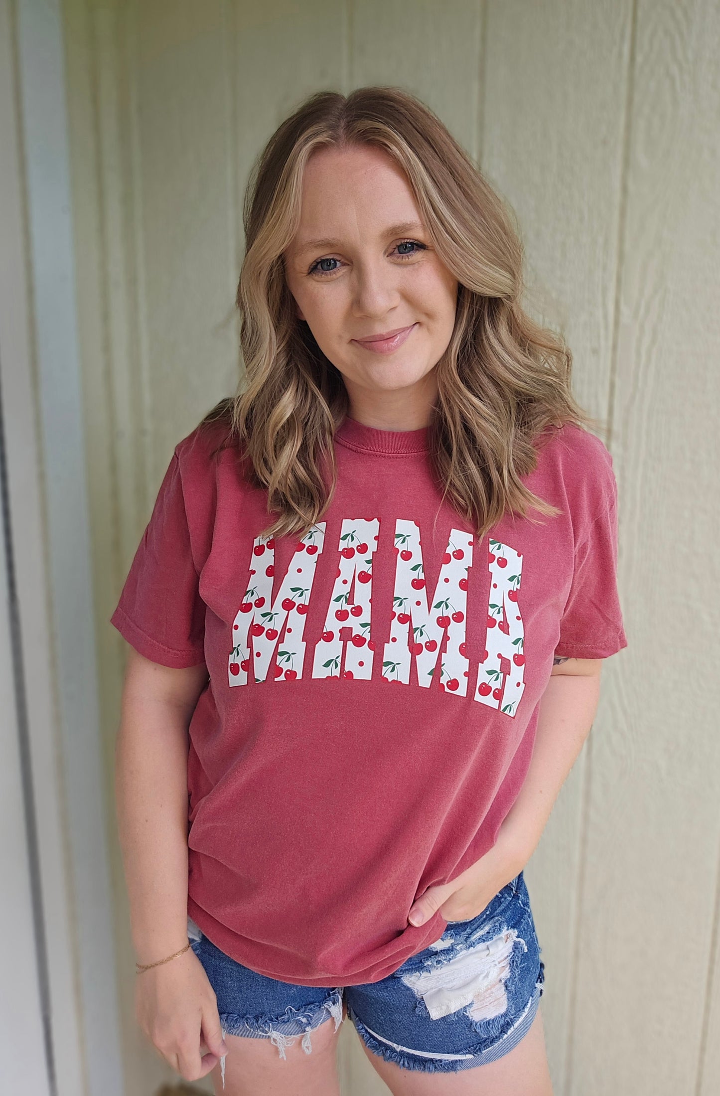 MAMA Cherry Red Vintage Wash Short Sleeve Tee