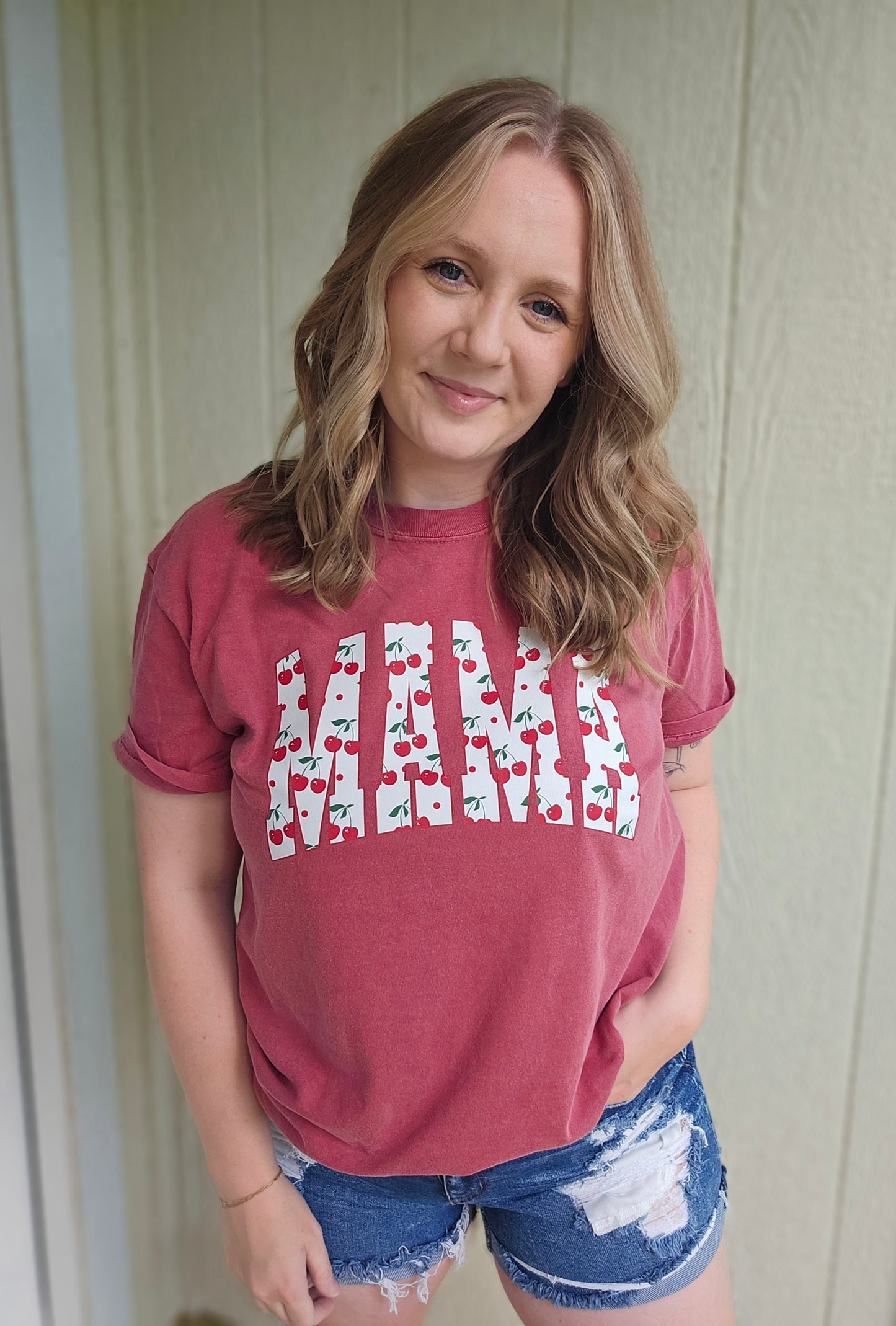 MAMA Cherry Red Vintage Wash Short Sleeve Tee