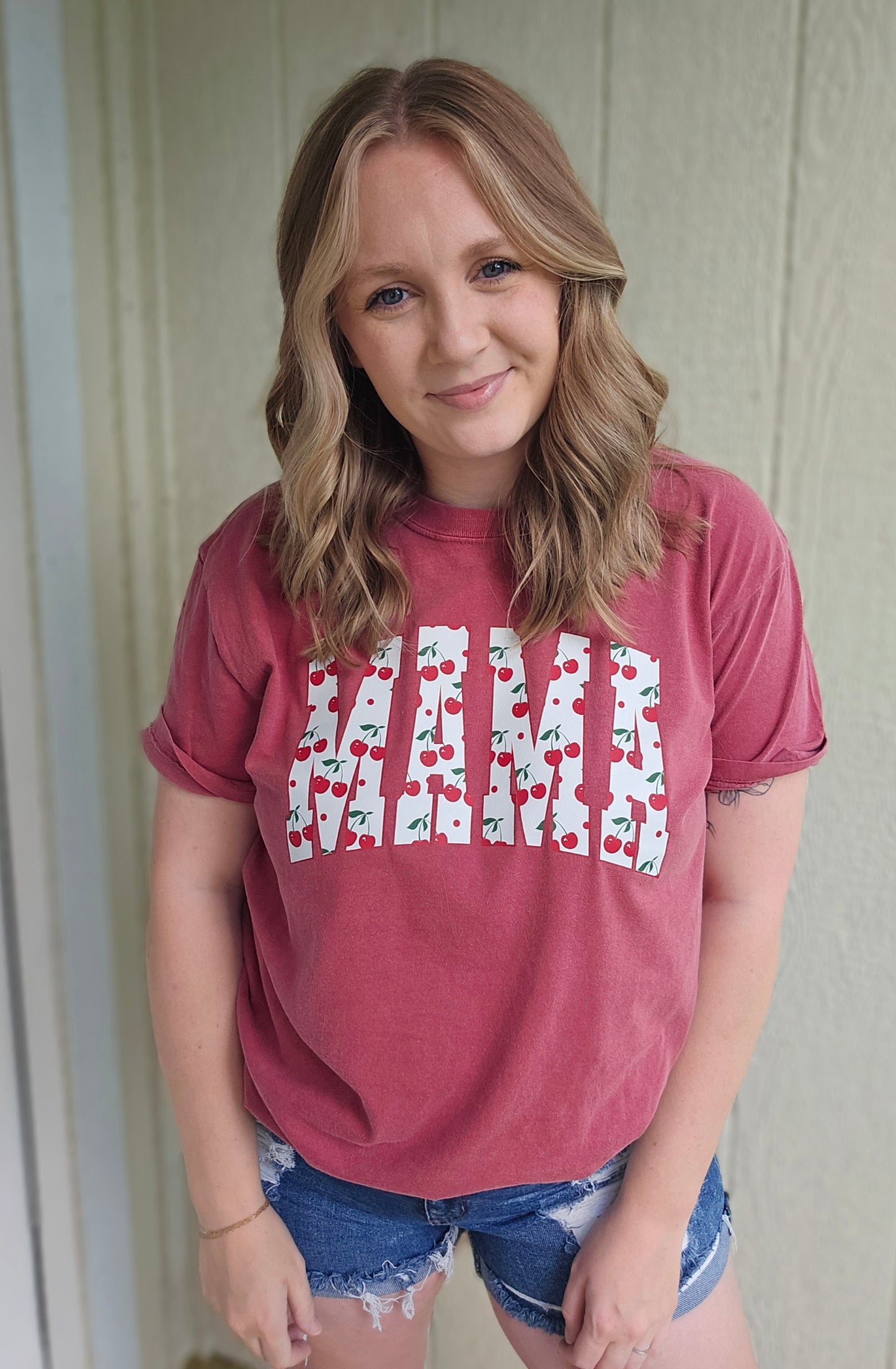 MAMA Cherry Red Vintage Wash Short Sleeve Tee