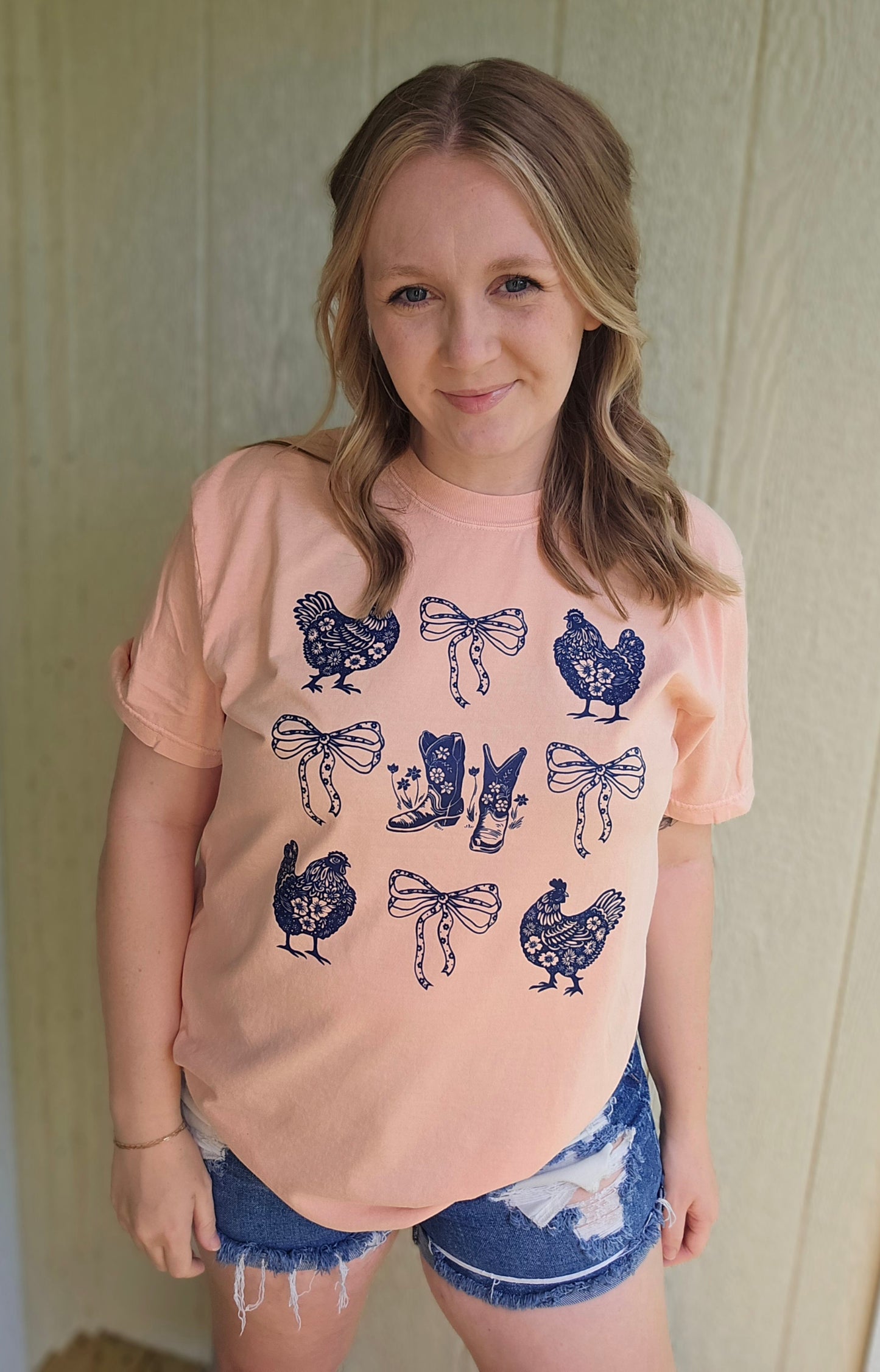 BOWS & CHICKENS Peach Vintage Wash Short Sleeve Tee