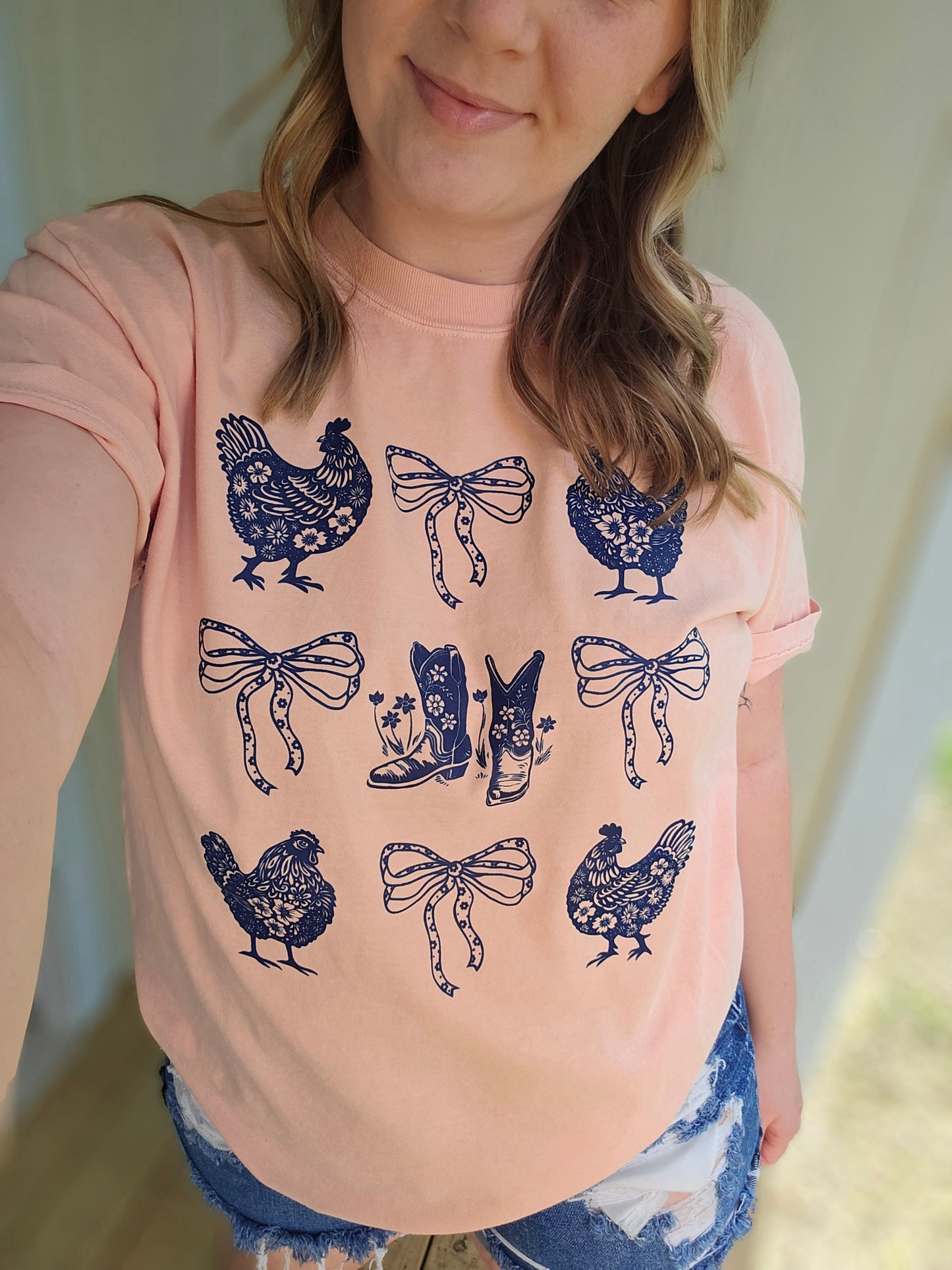 BOWS & CHICKENS Peach Vintage Wash Short Sleeve Tee