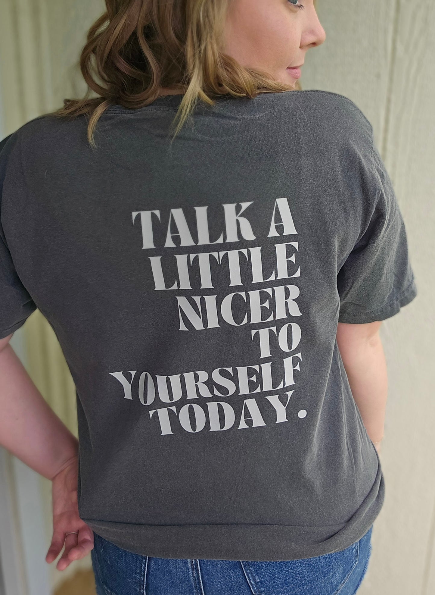 TALKER NICER TO YOURSELF Charcoal Vintage Wash Tee - BMC