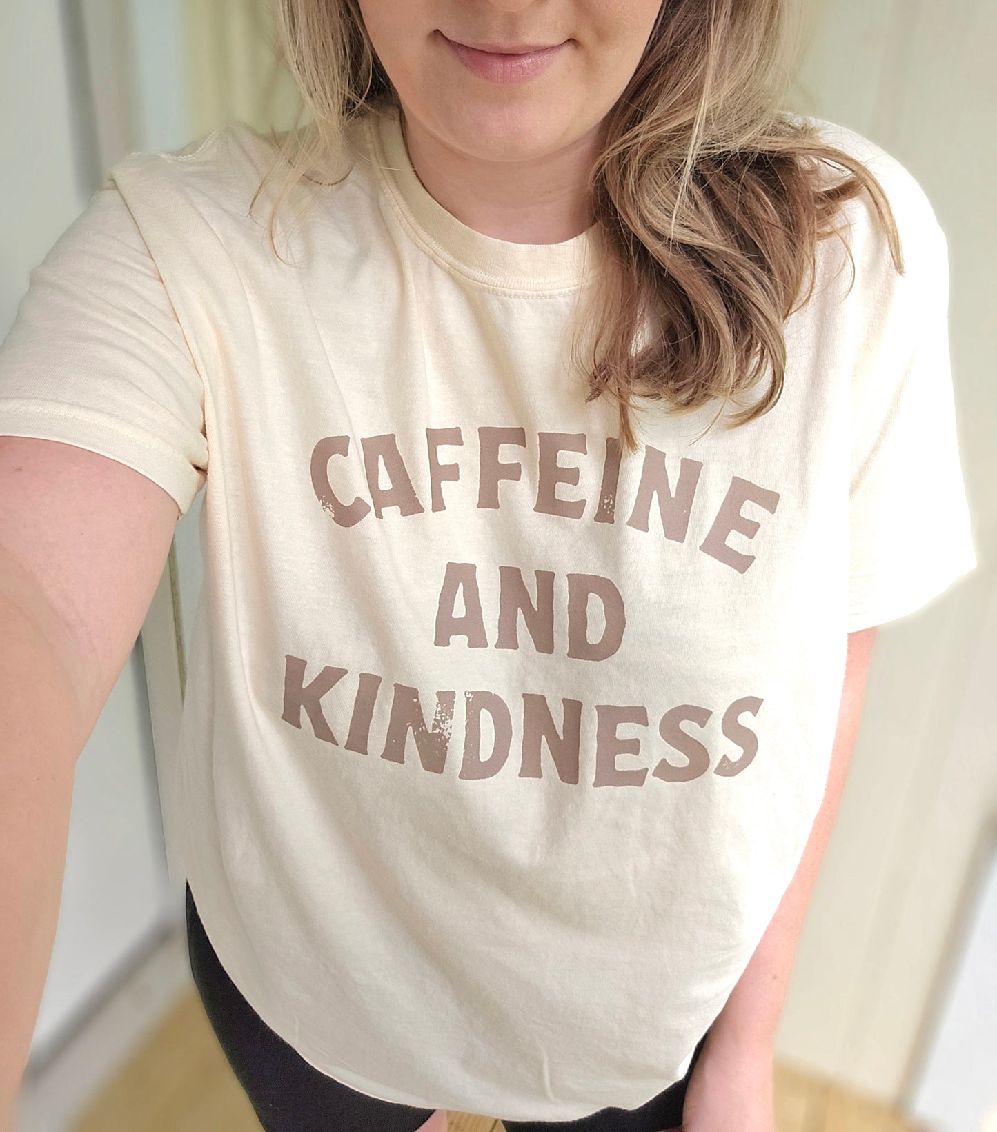 CAFFEINE & KINDNESS Ivory Vintage Wash Short Sleeve Tee