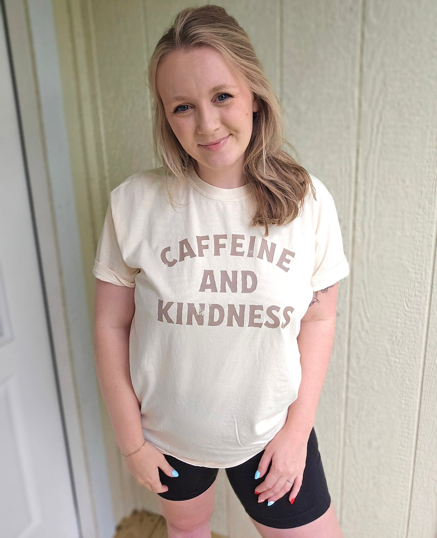 CAFFEINE & KINDNESS Ivory Vintage Wash Short Sleeve Tee