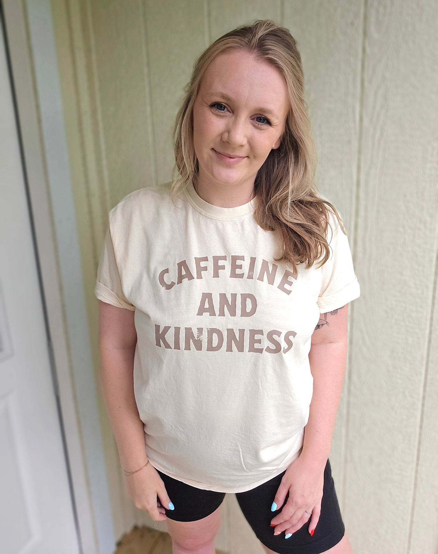 CAFFEINE & KINDNESS Ivory Vintage Wash Short Sleeve Tee