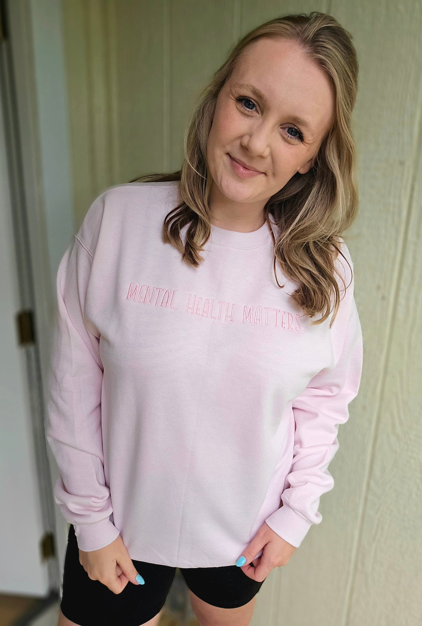 MENTAL HEALTH MATTERS Light Pink Embroidered Crewneck Sweatshirt