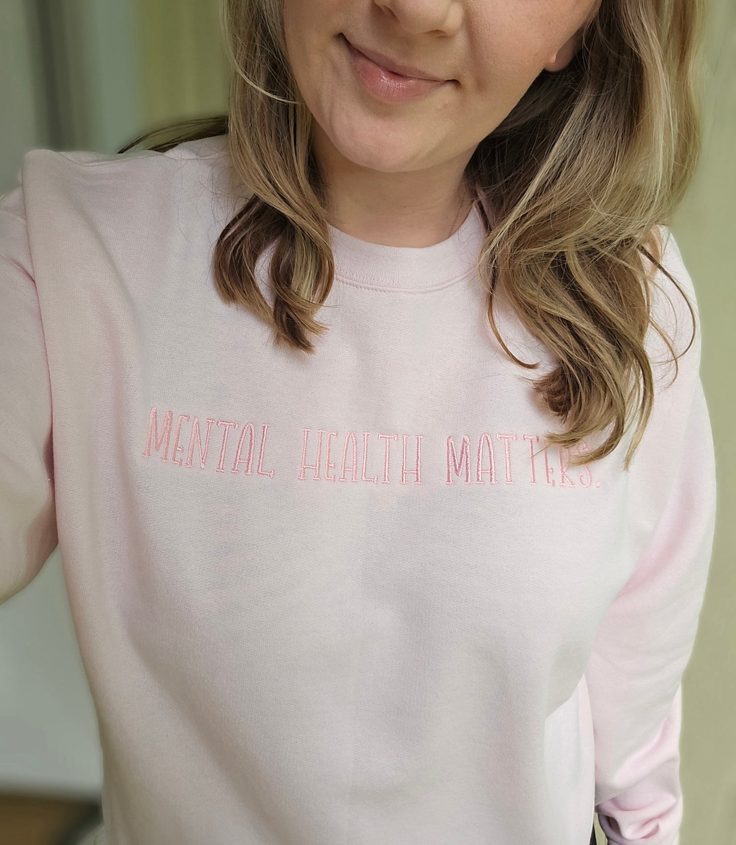 MENTAL HEALTH MATTERS Light Pink Embroidered Crewneck Sweatshirt