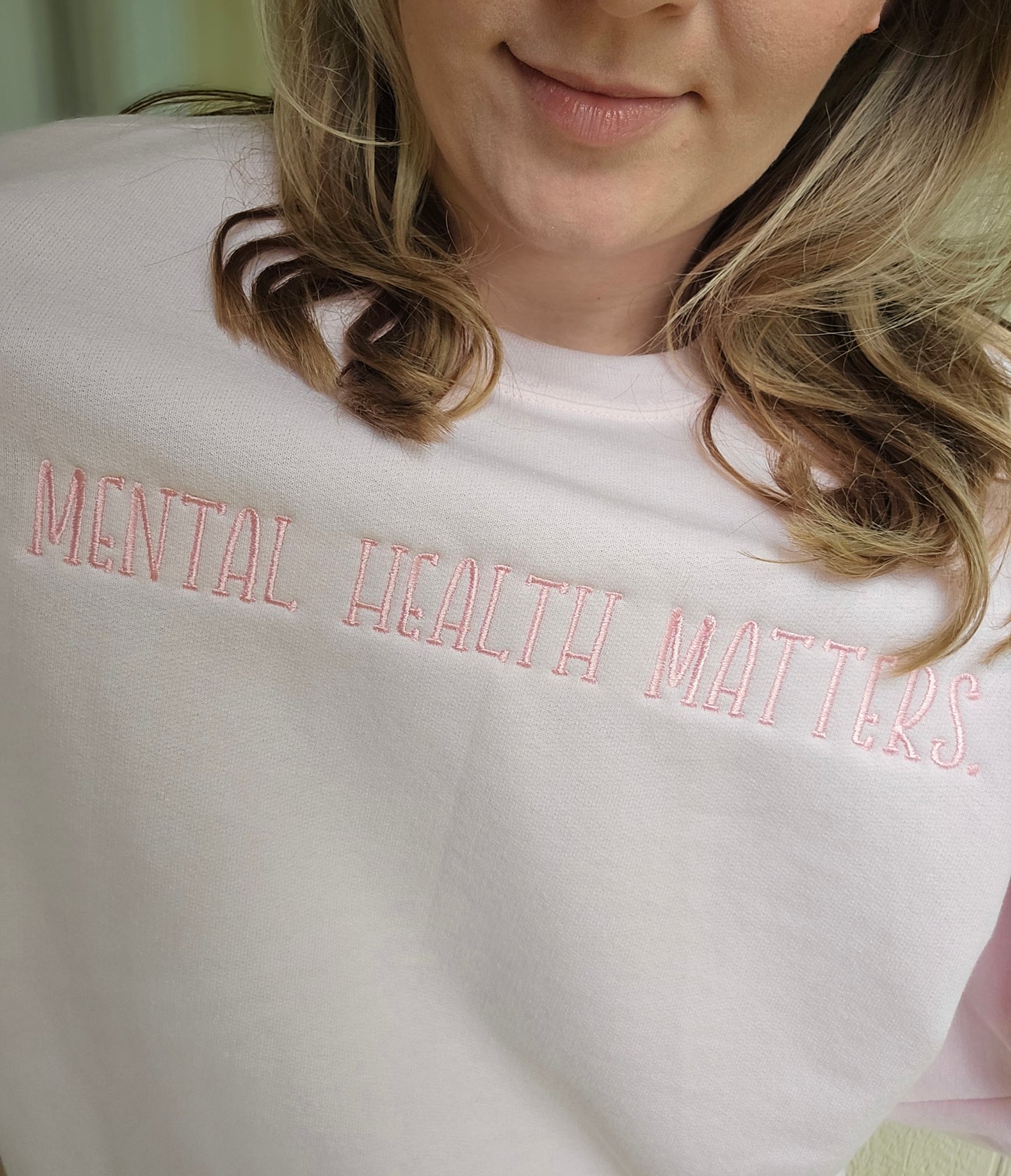 MENTAL HEALTH MATTERS Light Pink Embroidered Crewneck Sweatshirt