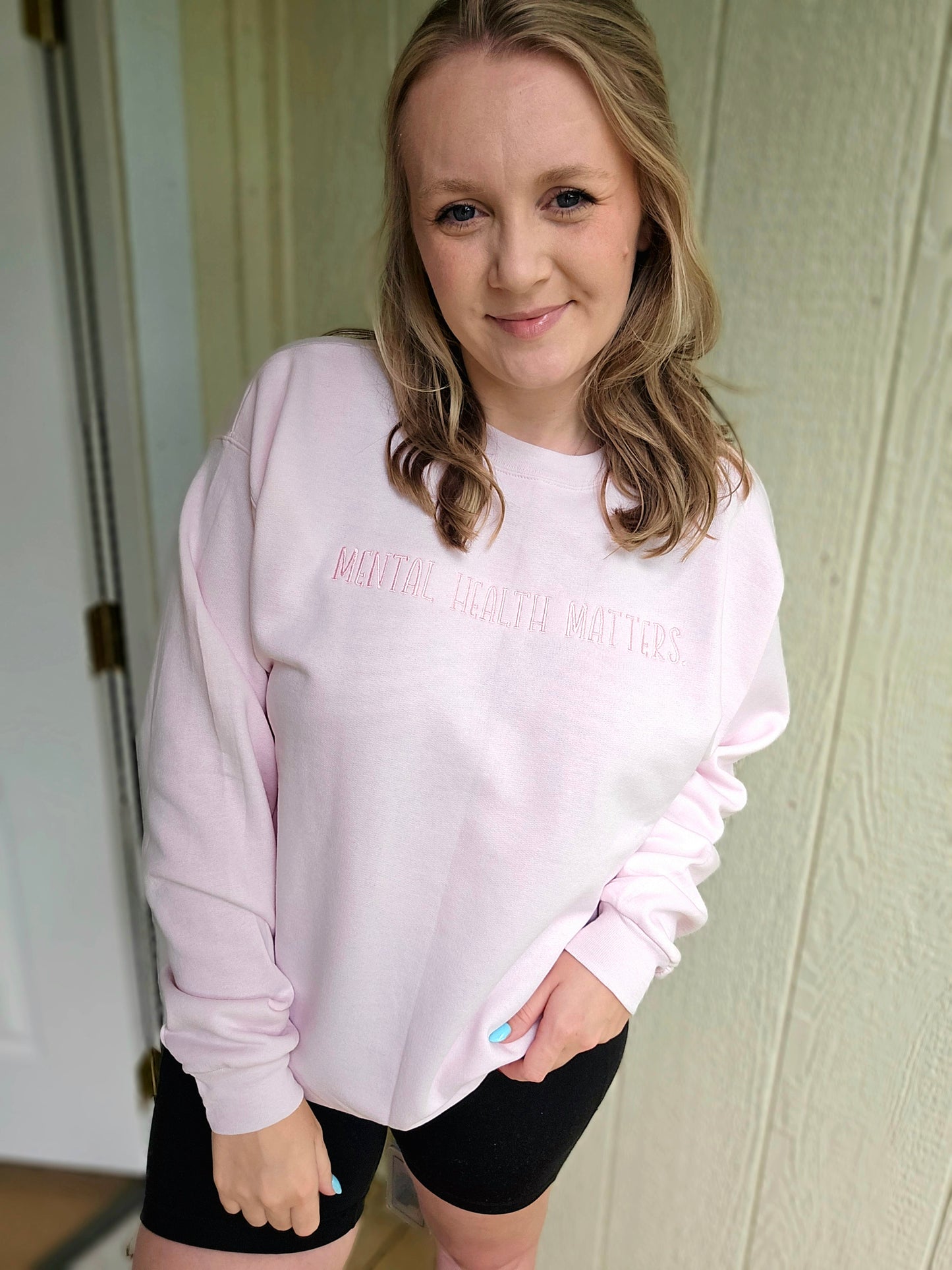 MENTAL HEALTH MATTERS Light Pink Embroidered Crewneck Sweatshirt