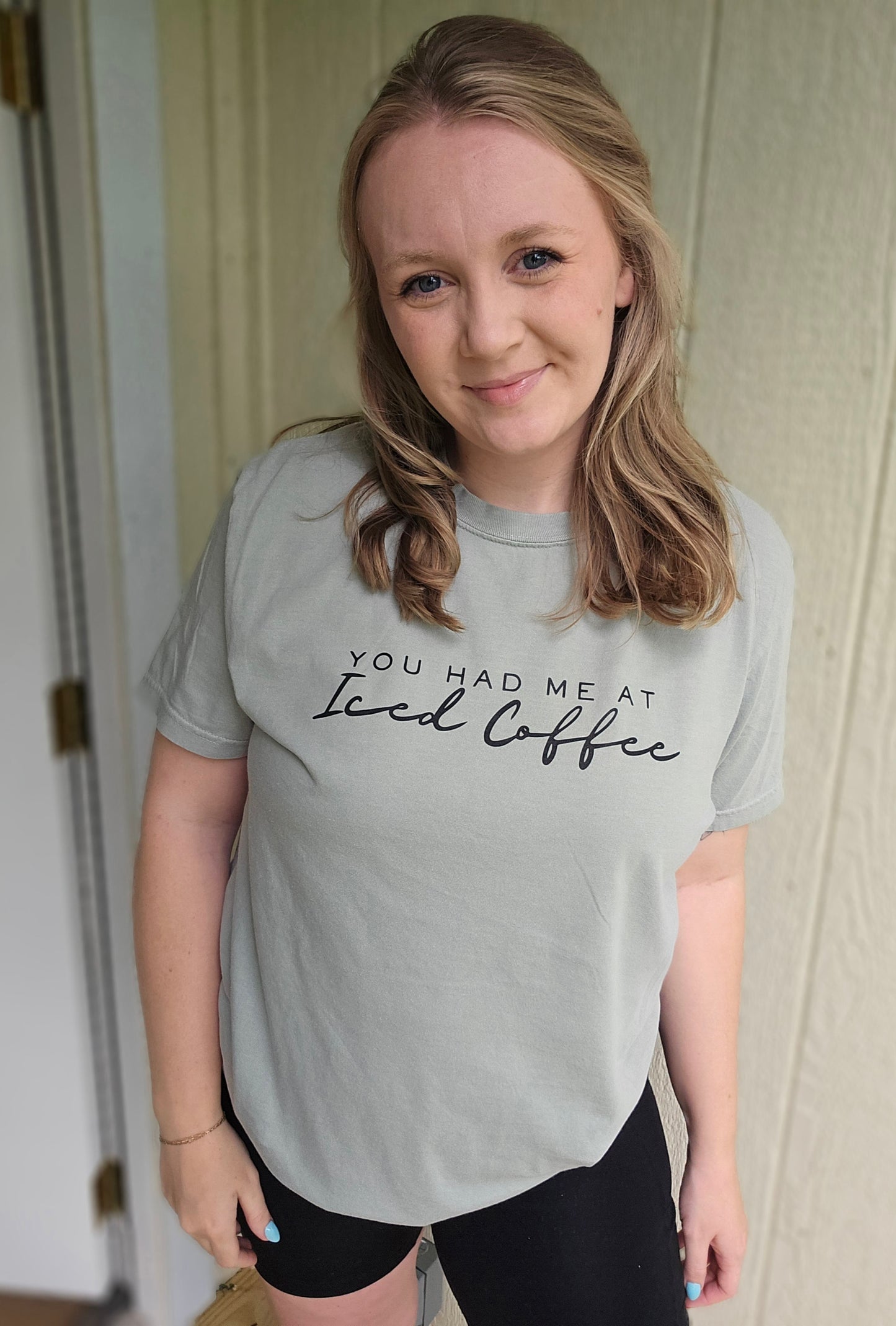 HAD ME AT ICED COFFEE Sage Vintage Wash Short Sleeve Tee