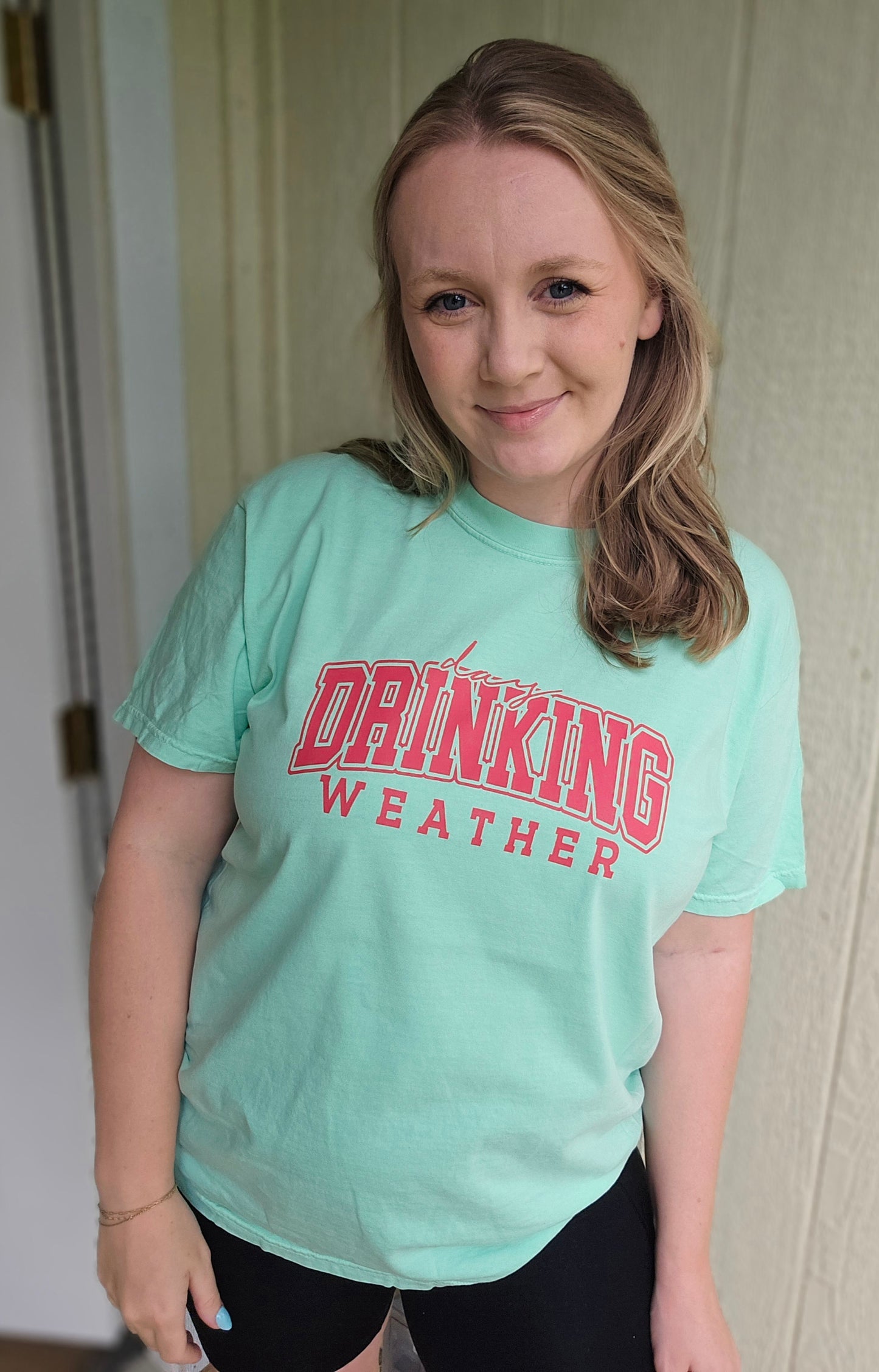 DAY DRINKING WEATHER Mint Green Vintage Wash Short Sleeve Tee