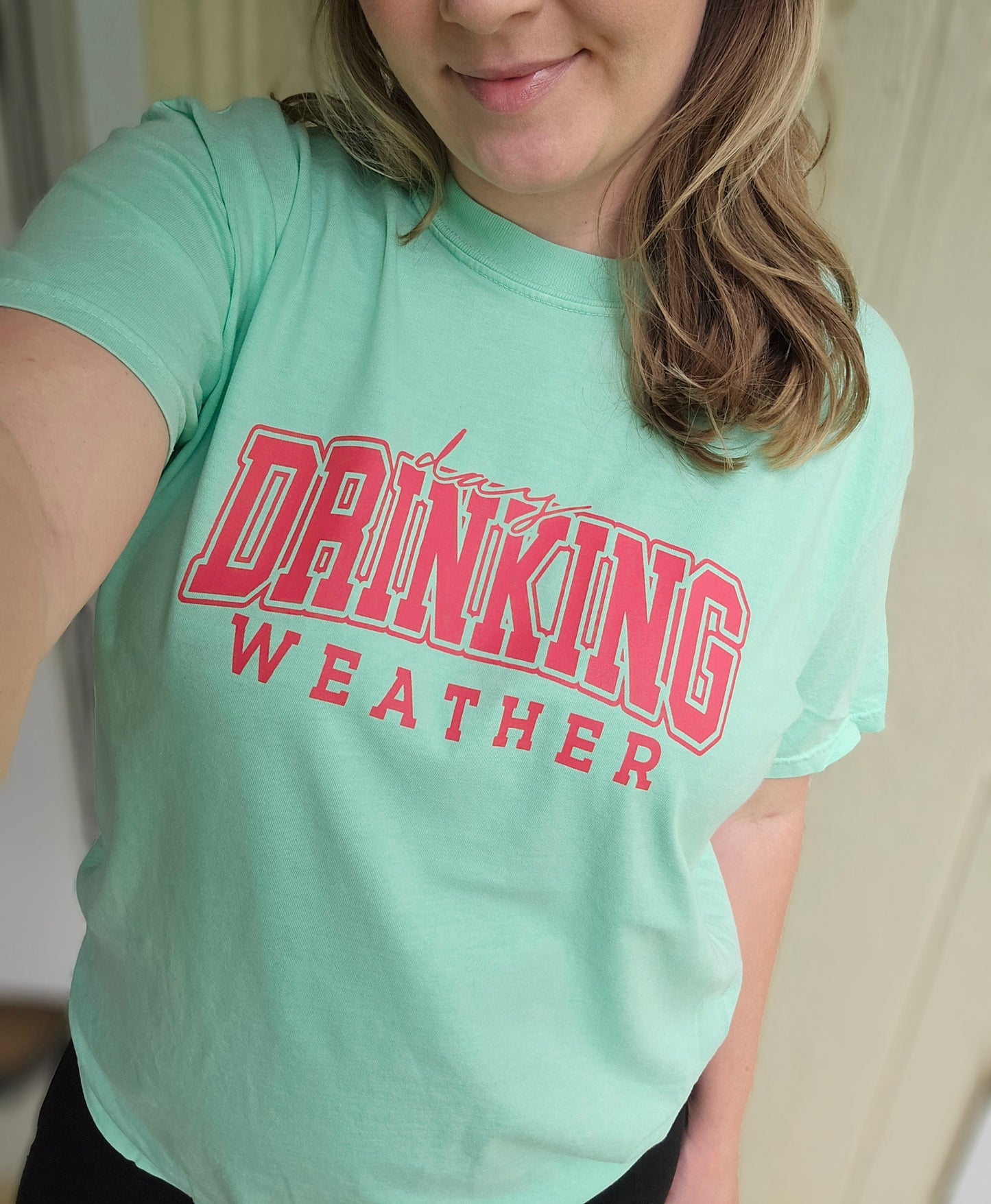 DAY DRINKING WEATHER Mint Green Vintage Wash Short Sleeve Tee