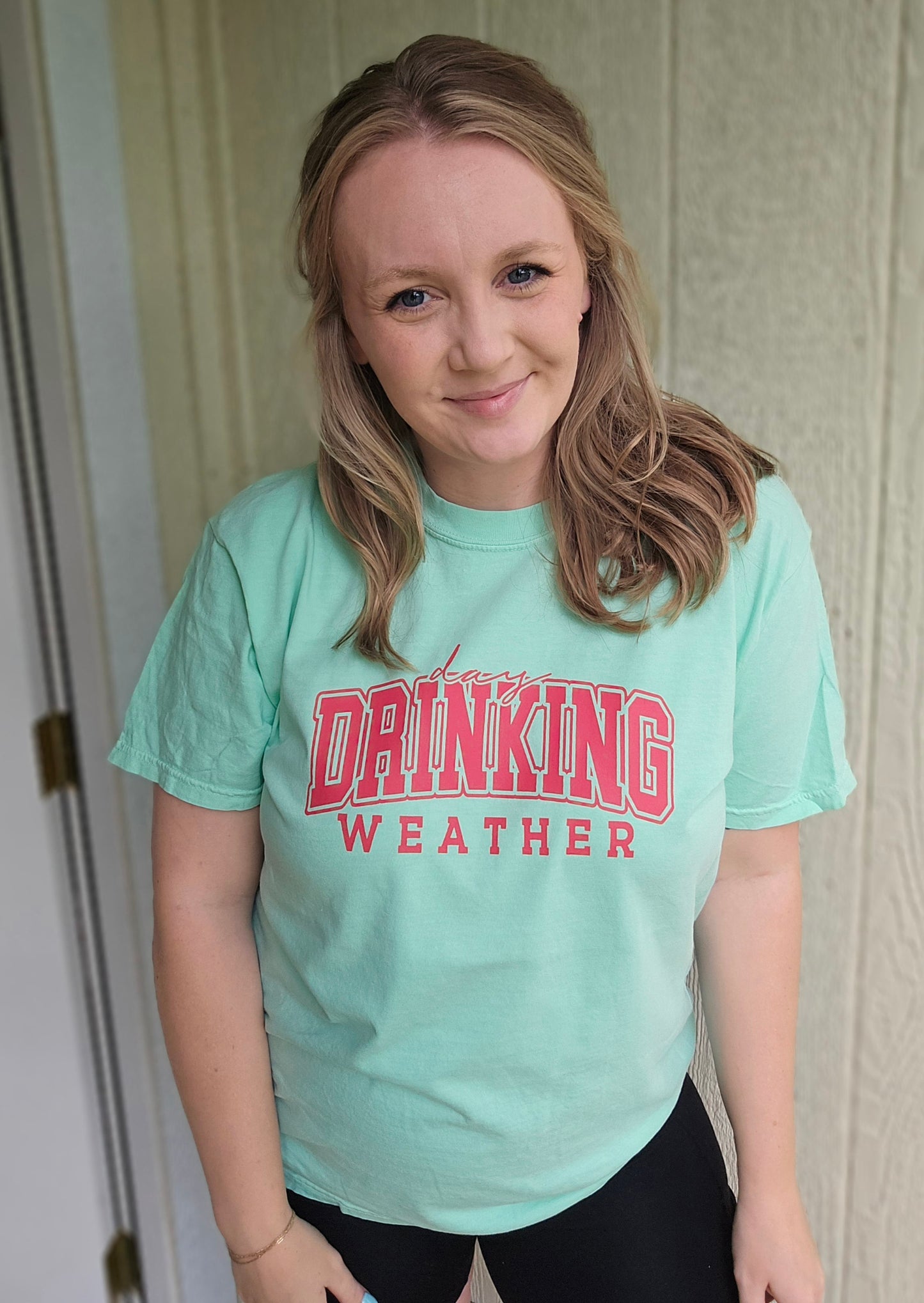 DAY DRINKING WEATHER Mint Green Vintage Wash Short Sleeve Tee