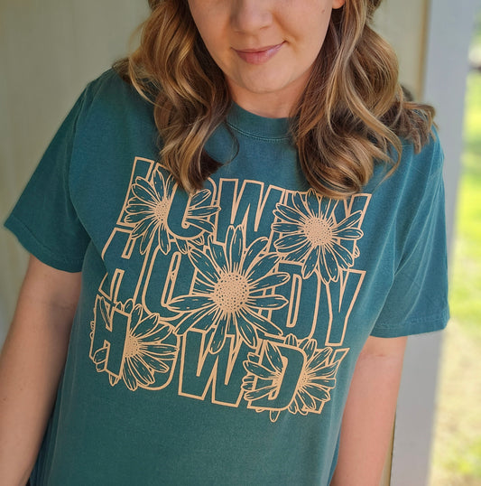 HOWDY Sunflower Green Vintage Wash Short Sleeve Tee