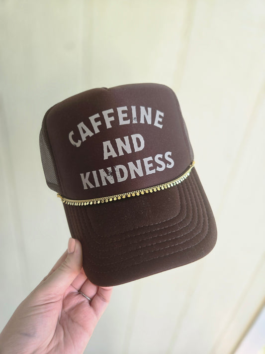 CAFFEINE & KINDNESS Brown Trucker Hat (Hat Only)