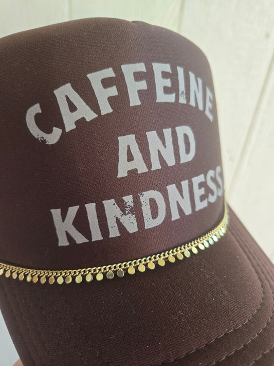 CAFFEINE & KINDNESS Brown Trucker Hat (Hat Only)