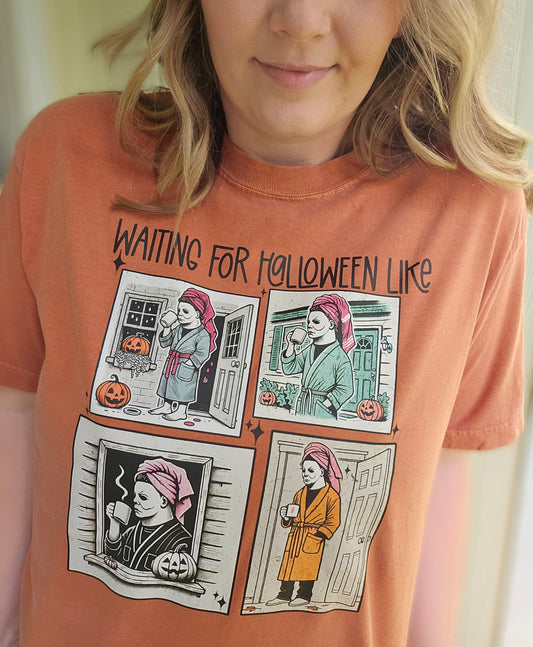 WAITING FOR HALLOWEEN Burnt Orange Vintage Wash Short Sleeve Tee