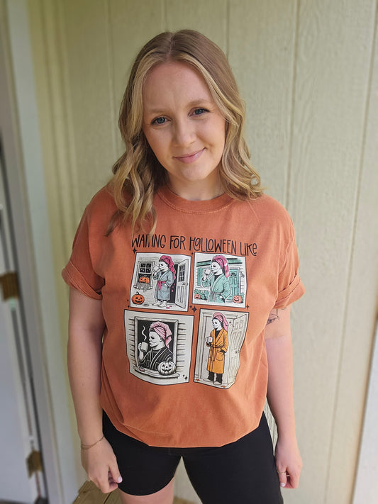 WAITING FOR HALLOWEEN Burnt Orange Vintage Wash Short Sleeve Tee