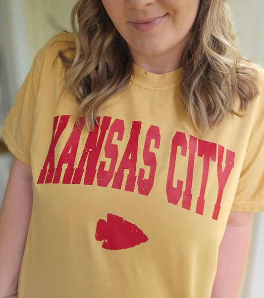 KANSAS CITY Arch Mustard Vintage Wash Short Sleeve Tee