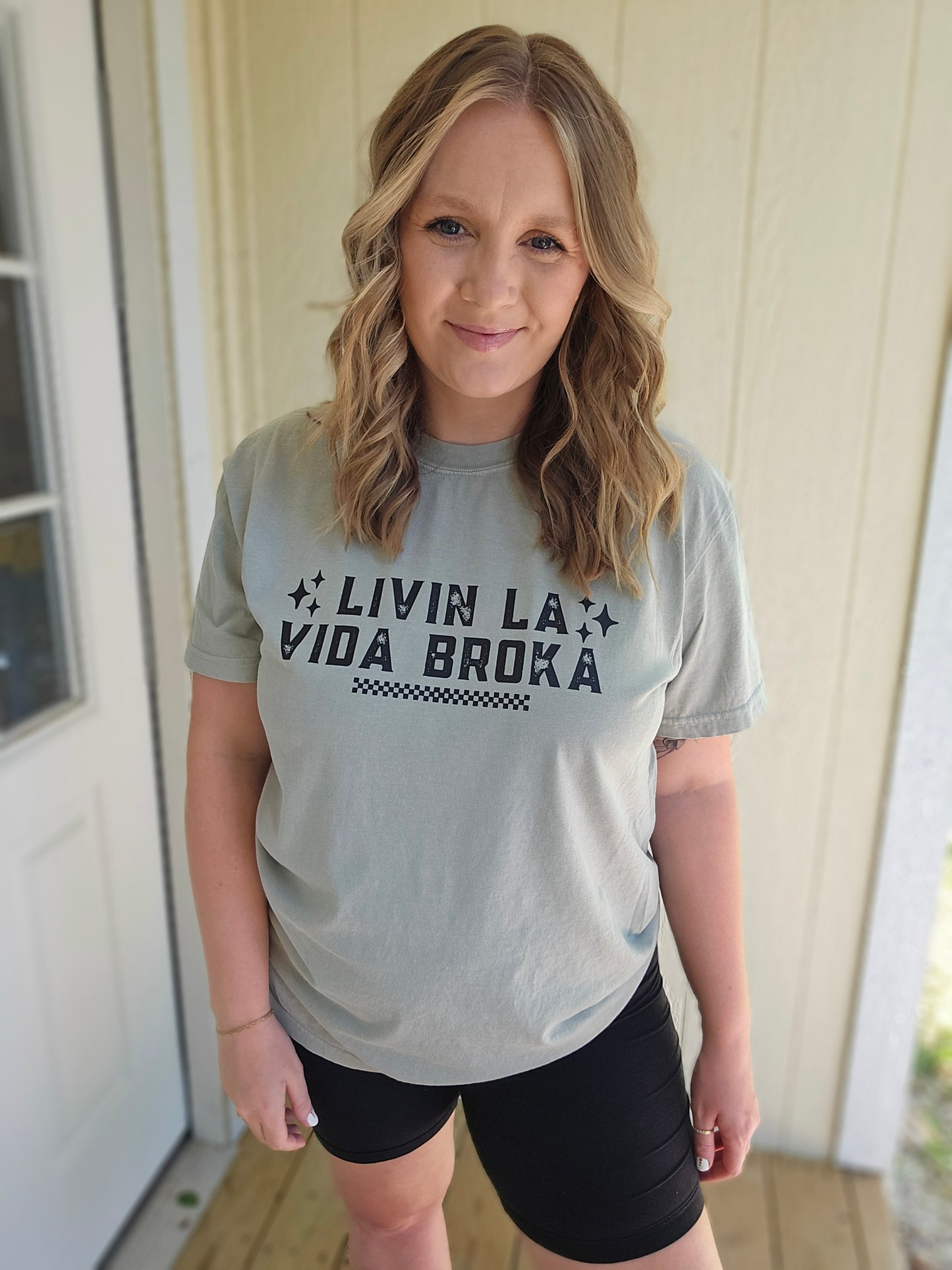 LIVIN LA VIDA BROKA Sage Vintage Wash Short Sleeve Tee