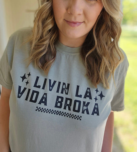 LIVIN LA VIDA BROKA Sage Vintage Wash Short Sleeve Tee