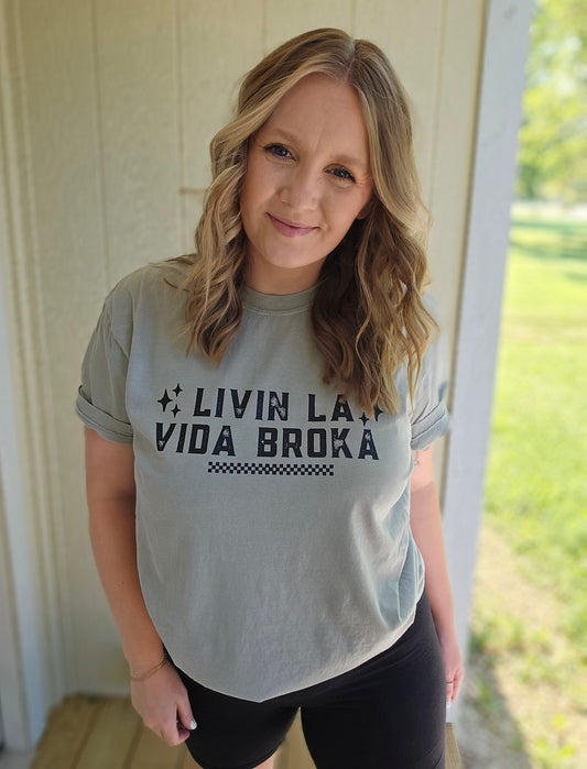 LIVIN LA VIDA BROKA Sage Vintage Wash Short Sleeve Tee