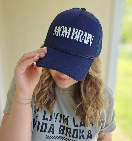 MOM BRAIN Navy Trucker Hat