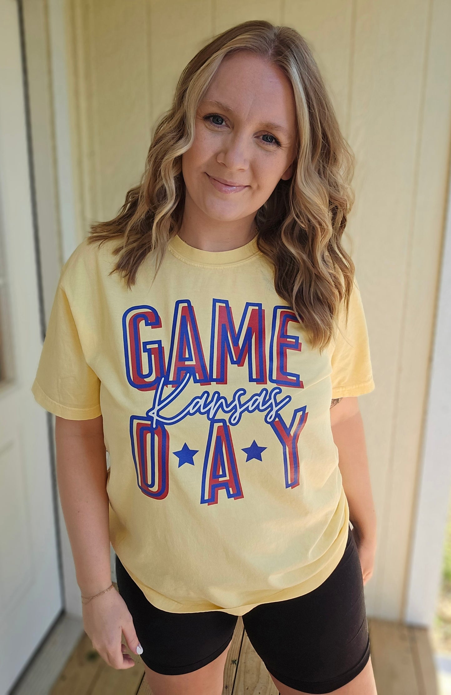 KANSAS GAME DAY Yellow Vintage Wash Short Sleeve Tee