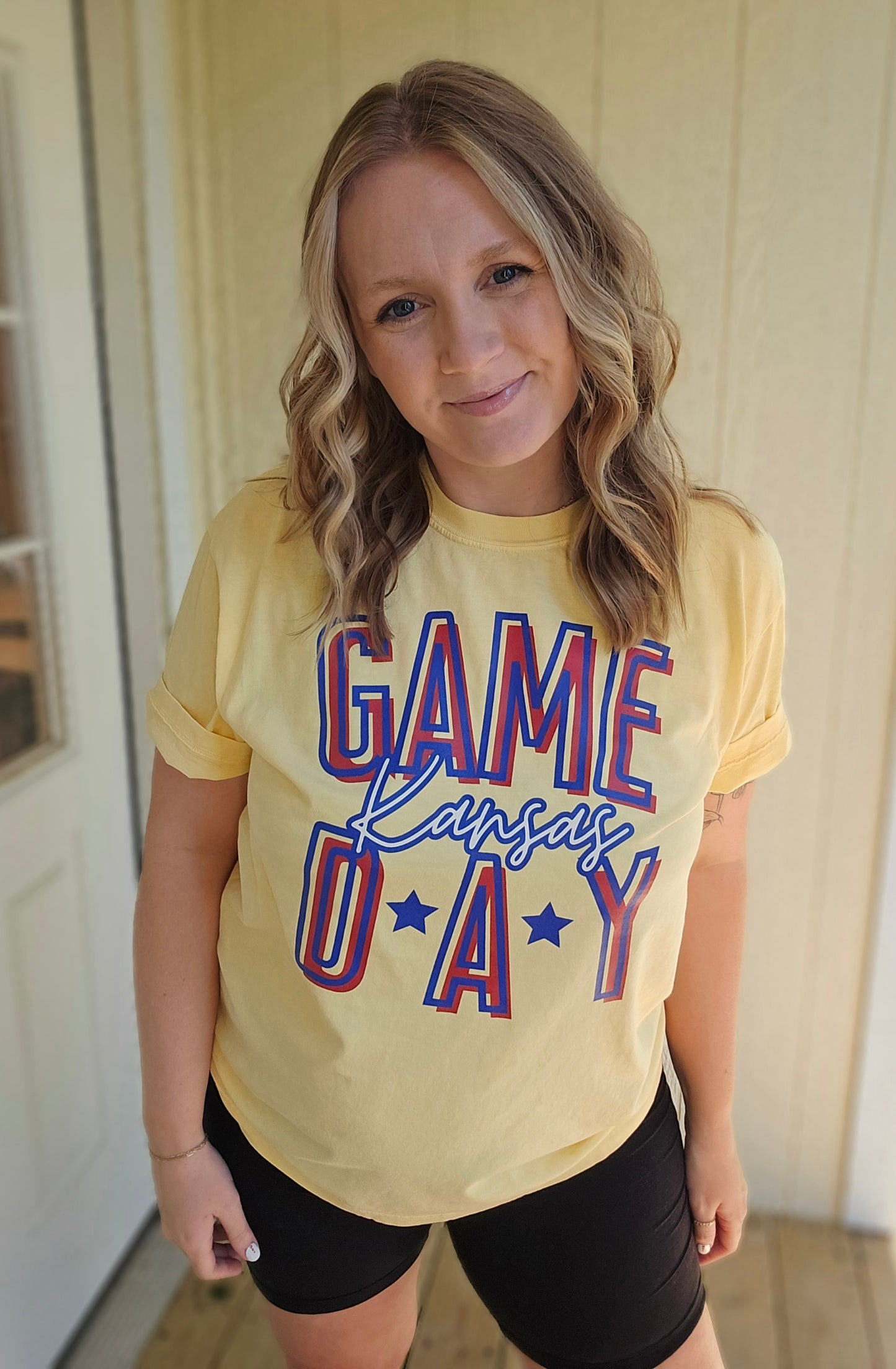 KANSAS GAME DAY Yellow Vintage Wash Short Sleeve Tee