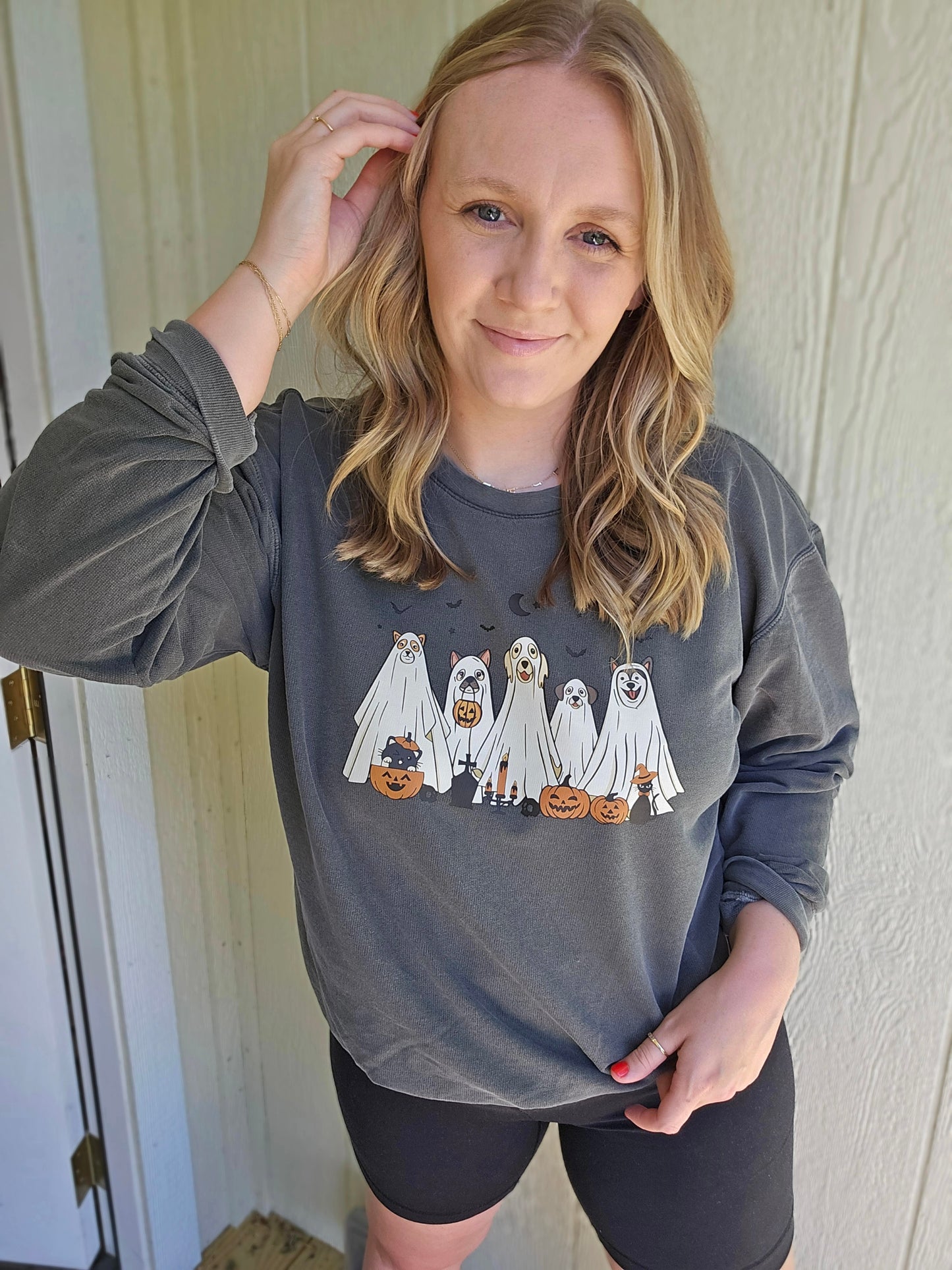 SPOOKY DOGS Charcoal Vintage Wash Crewneck