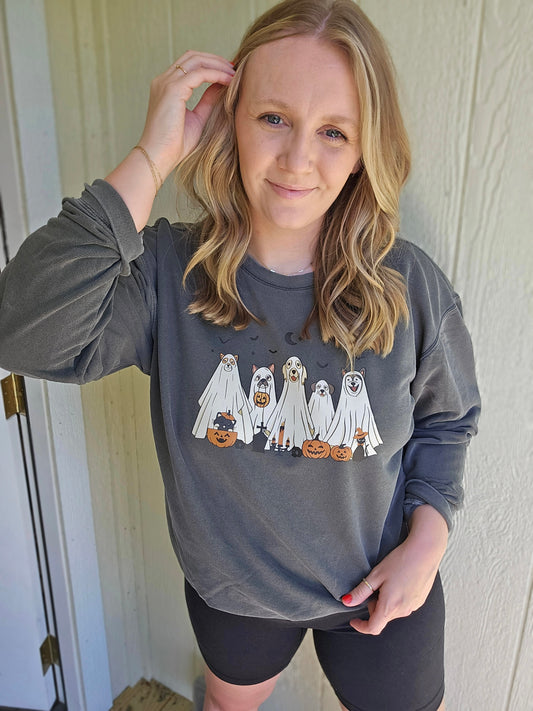 SPOOKY DOGS Charcoal Vintage Wash Crewneck