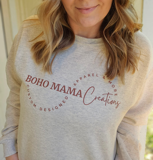 CUSTOM APPAREL & MORE Heather Oatmeal Crewneck Sweatshirt - BMC