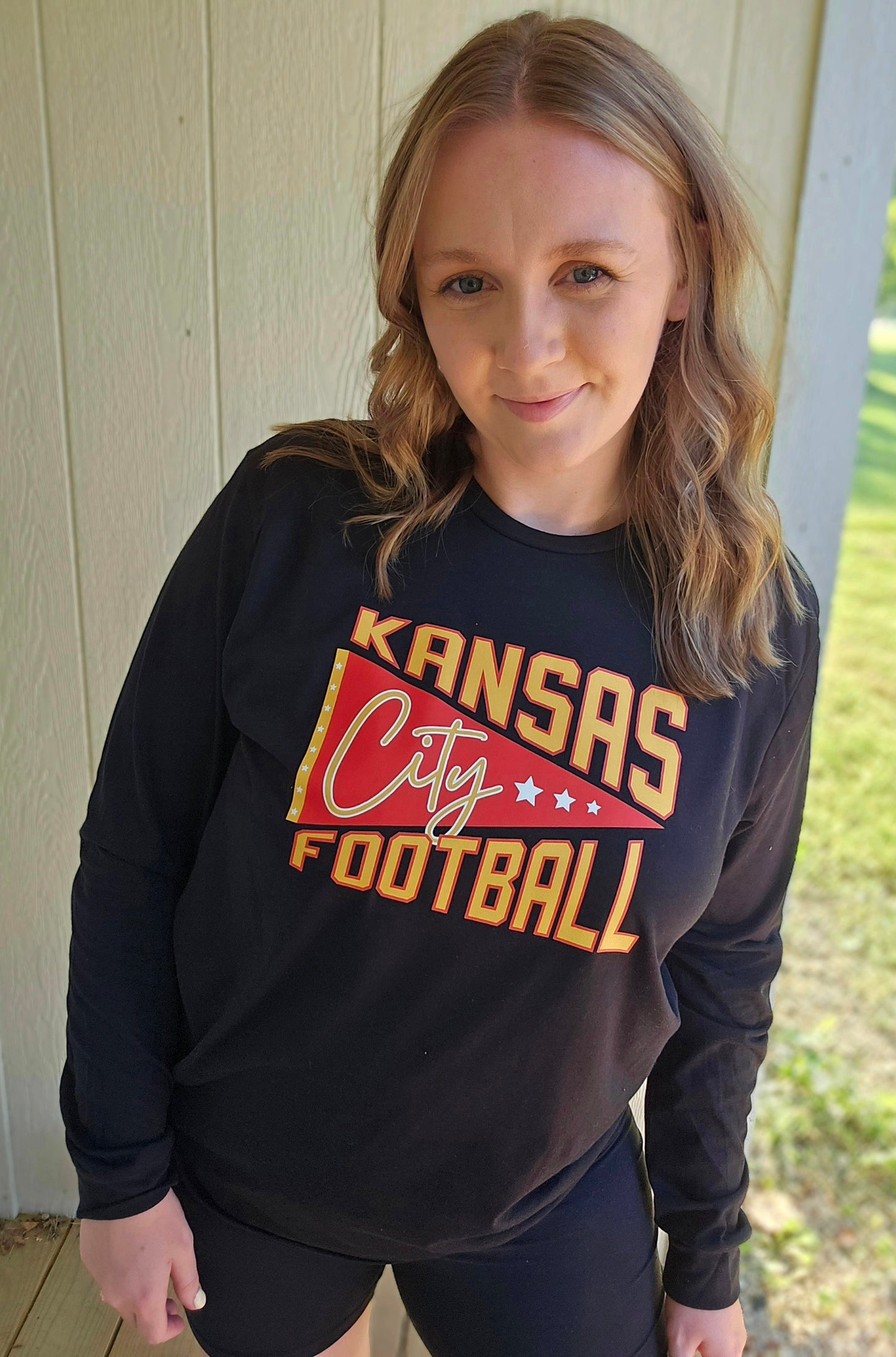 KC FOOTBALL Pennant Black Long Sleeve Tee